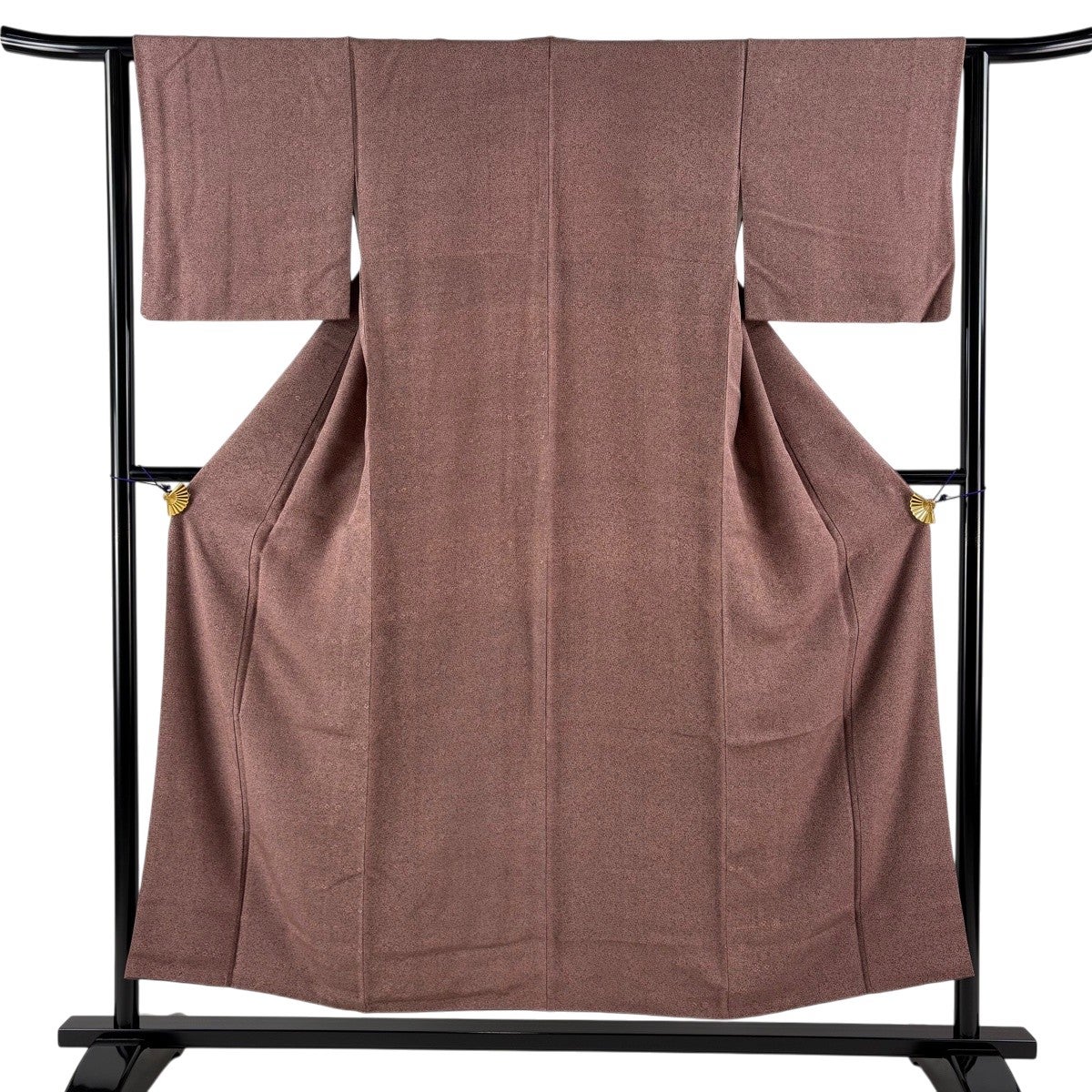美品】 小紋 身丈150.5cm 裄丈63cm S 袷 やまと 縞 草花 小豆色 正絹