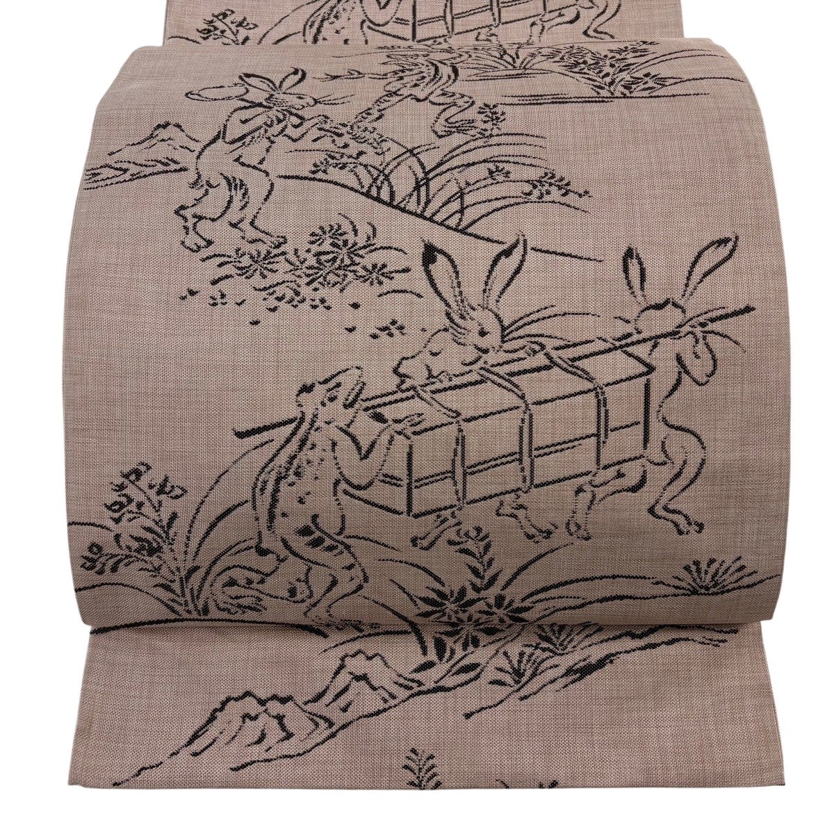 美品】 袋帯 逸品 鳥獣戯画 ピンクベージュ 全通 正絹｜中古・古着