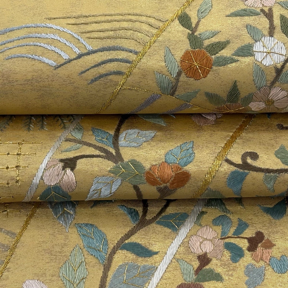 袋帯 逸品 扇 華文 金糸 刺繍 金色 六通 正絹｜中古・古着・リサイクル