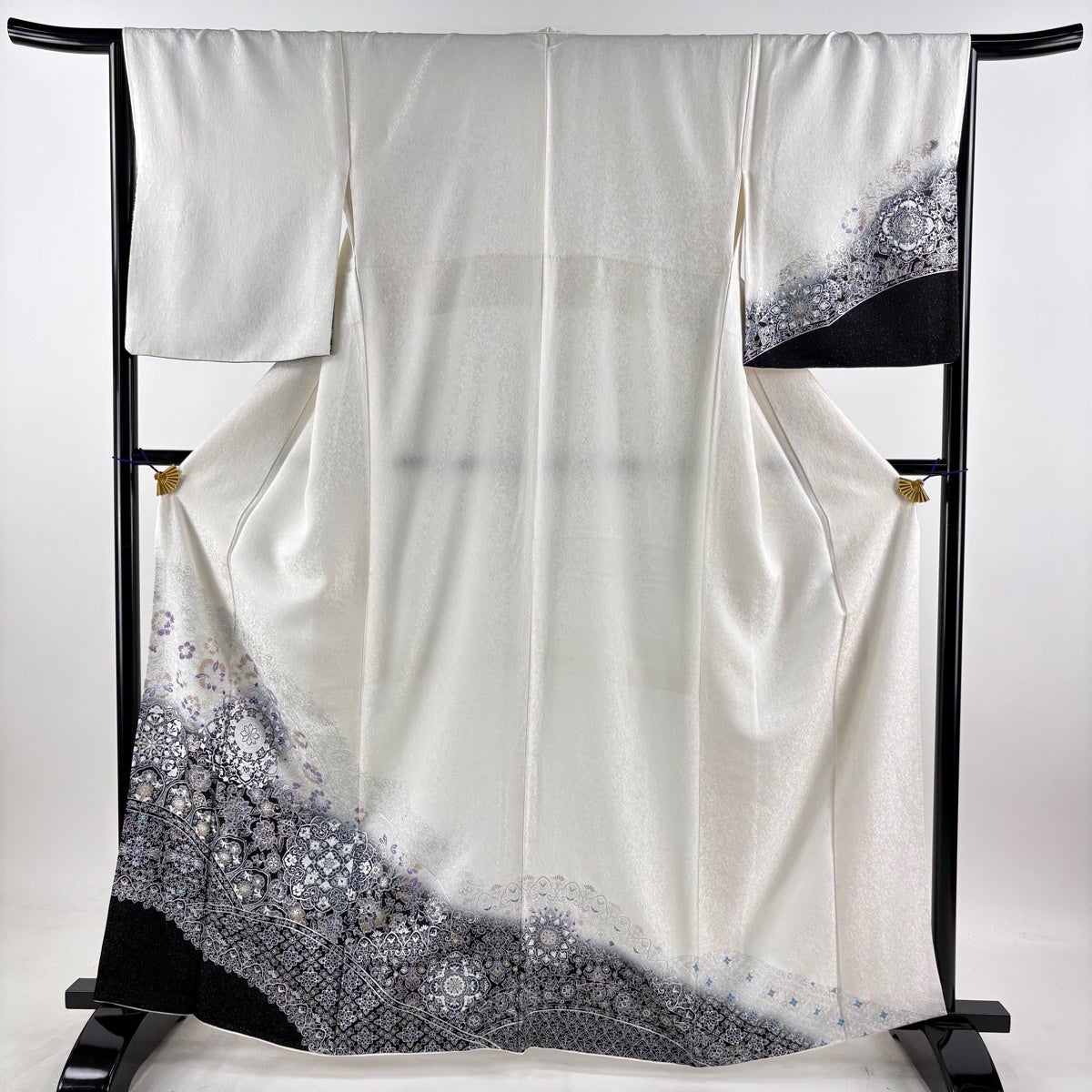 美品】 付下げ 身丈165cm 裄丈65cm M 袷 袋帯セット 華文 草花 銀通し