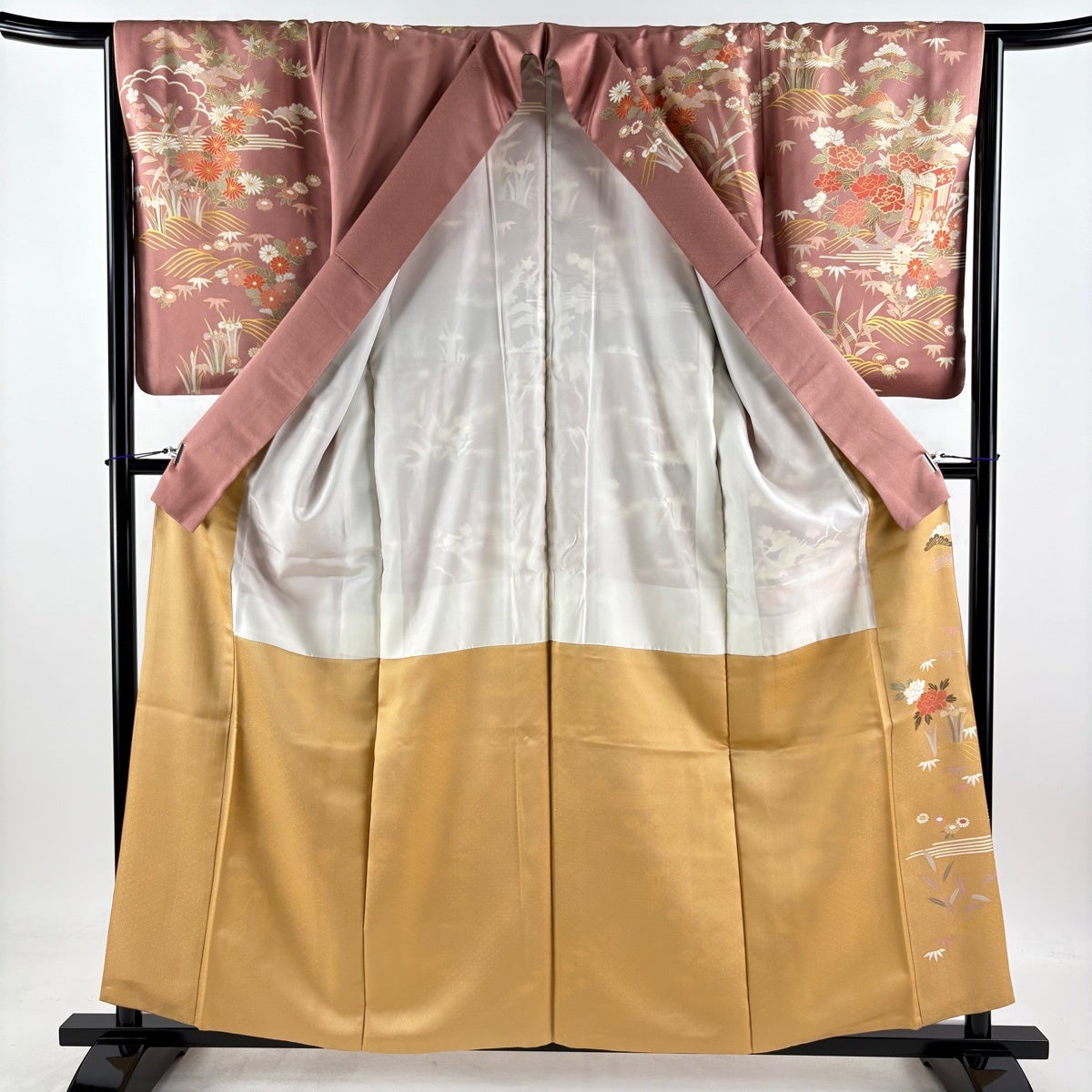 訪問着 身丈159cm 裄丈65.5cm M 袷 袋帯セット 御所車 牡丹 金糸 金彩