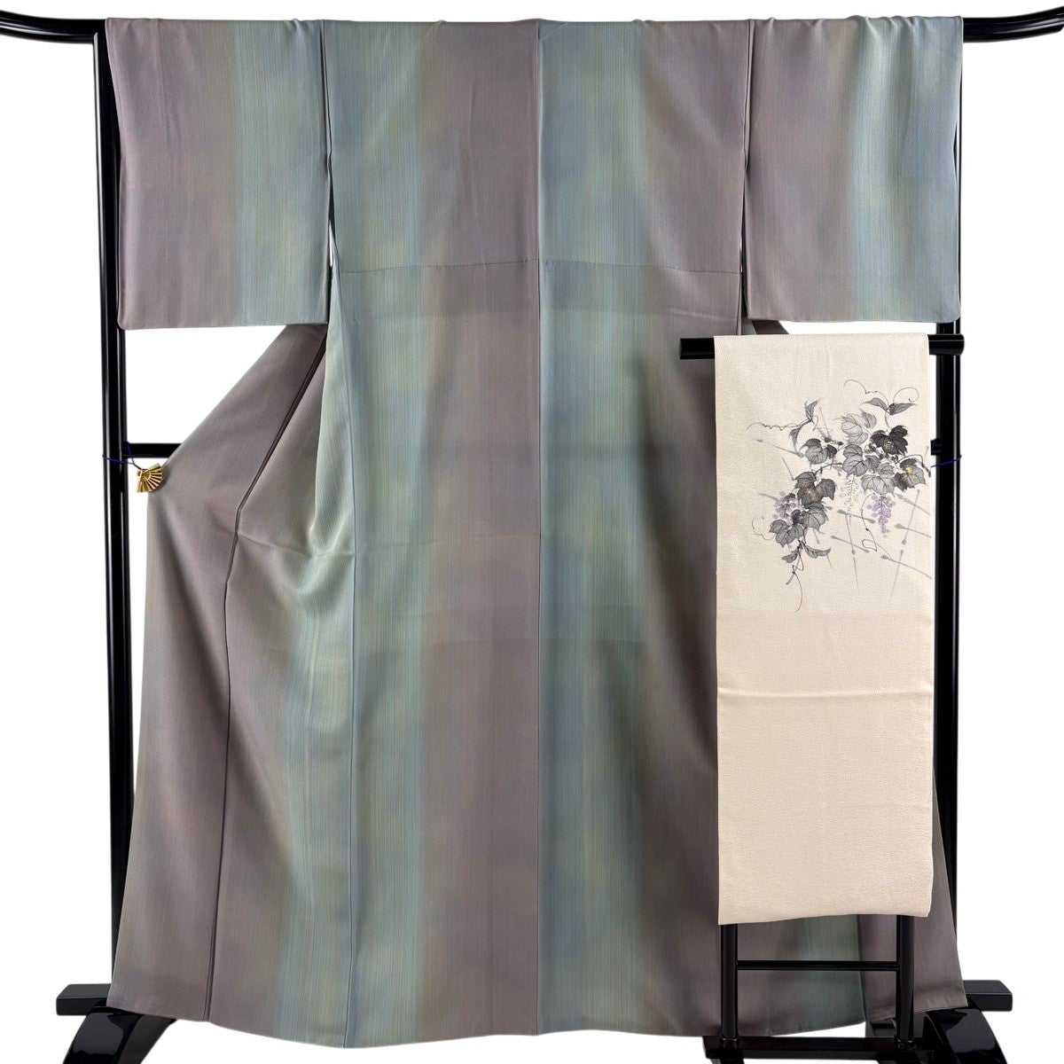 美品】 小紋 身丈163.5cm 裄丈66.5cm M 袷 名古屋帯セット 縦縞 ぼかし