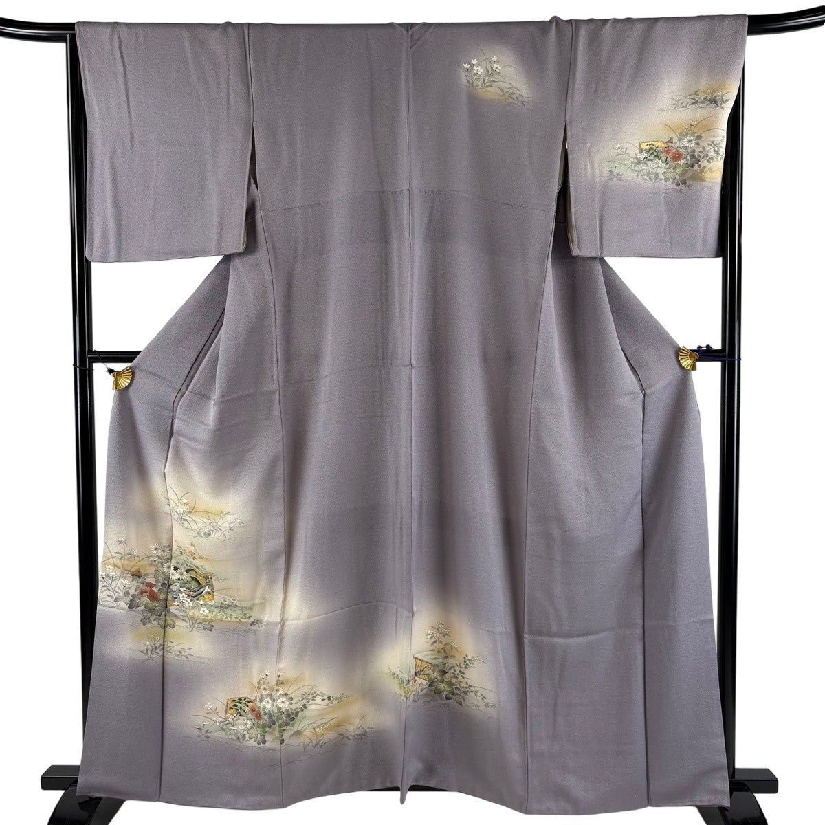 RK408アンティーク子供着物着丈94センチ裄丈40センチ正絹美品 付下げ 身丈158cm 裄丈68cm L 袷 菊 桜 金彩 染め分け 薄茶色 正絹 秀