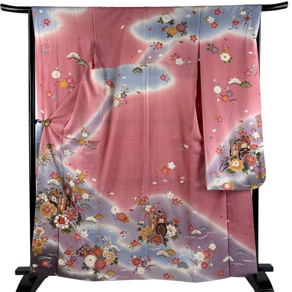 振袖 身丈167.5cm 裄丈67cm M 袷 草花 金彩 ぼかし 青紫 正絹 秀品