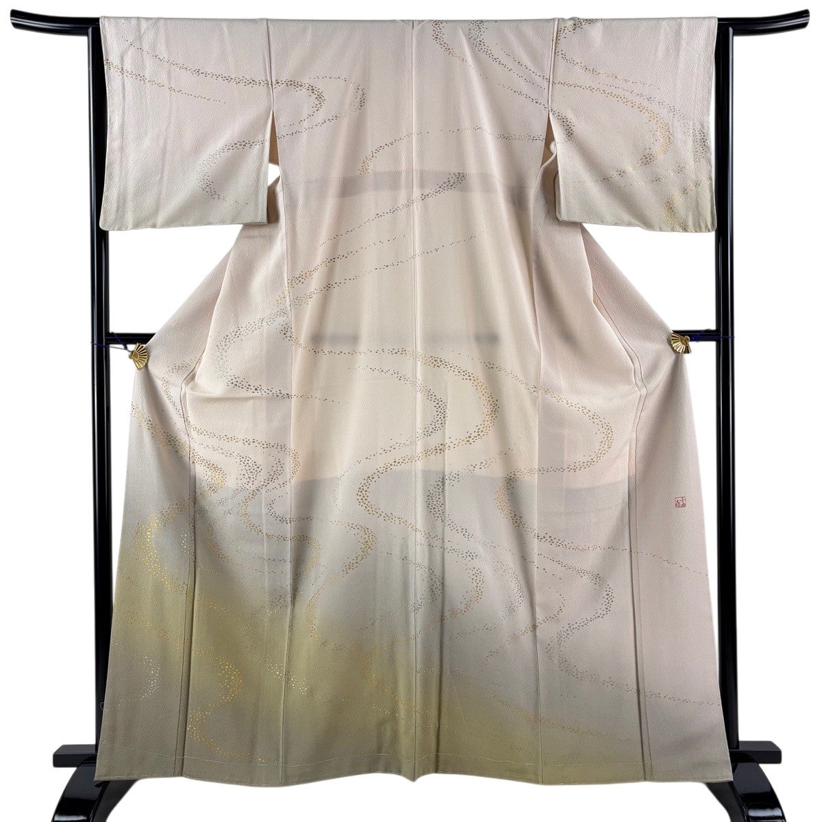 訪問着 身丈163cm 裄丈64cm 正絹 逸品 【中古】 訪問着 身丈163cm 裄丈63cm S 袷 草花 波 絞り ぼかし 灰緑 正絹 逸品