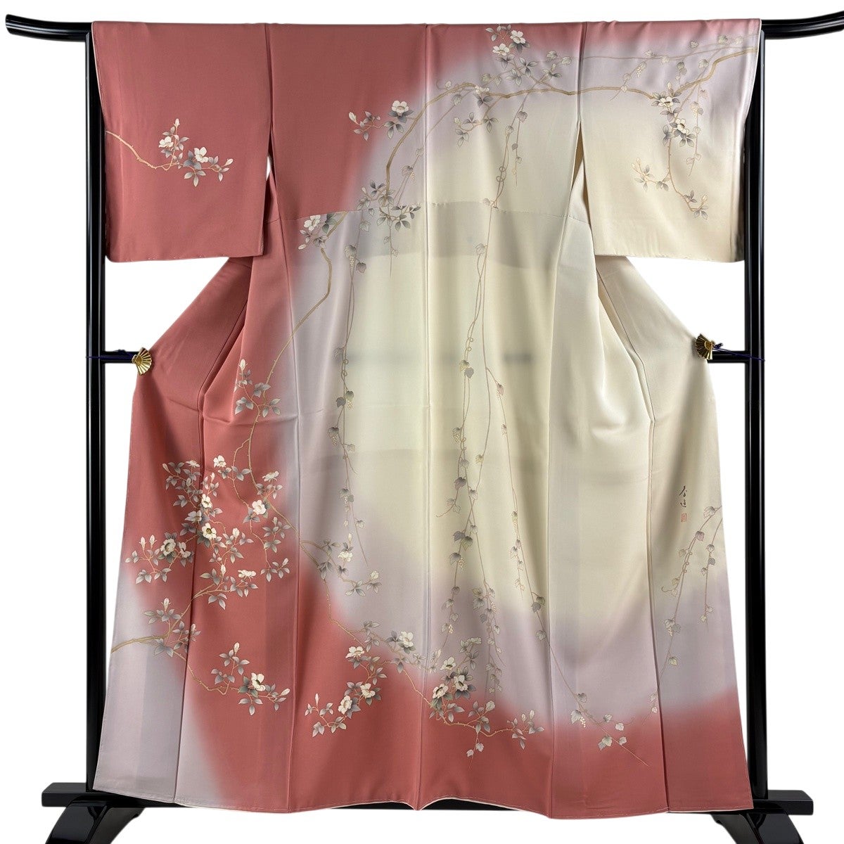 反物 秀品 付下げ 枝花 金彩 ピンク 正絹｜中古・古着・リサイクル着物