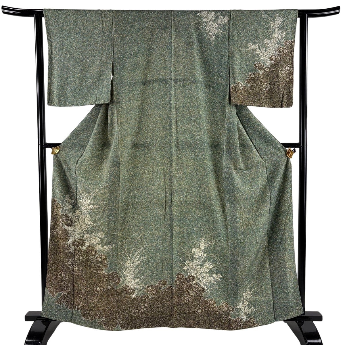 訪問着 身丈165.5cm 裄丈68cm L 袷 菊 萩 緑 正絹 秀品｜中古・古着