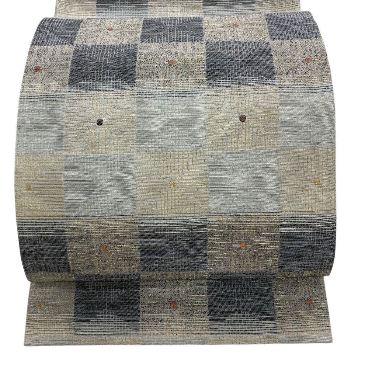 50%OFF 【美品】 袋帯 逸品 落款あり 木村幸啓 幾何学模様 箔 灰色 六