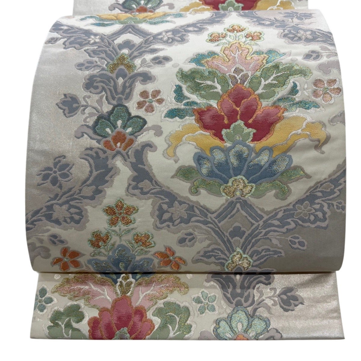 袋帯 秀品 関西仕立て 華文 亀甲 金銀糸 箔 ベージュ 六通 正絹｜中古