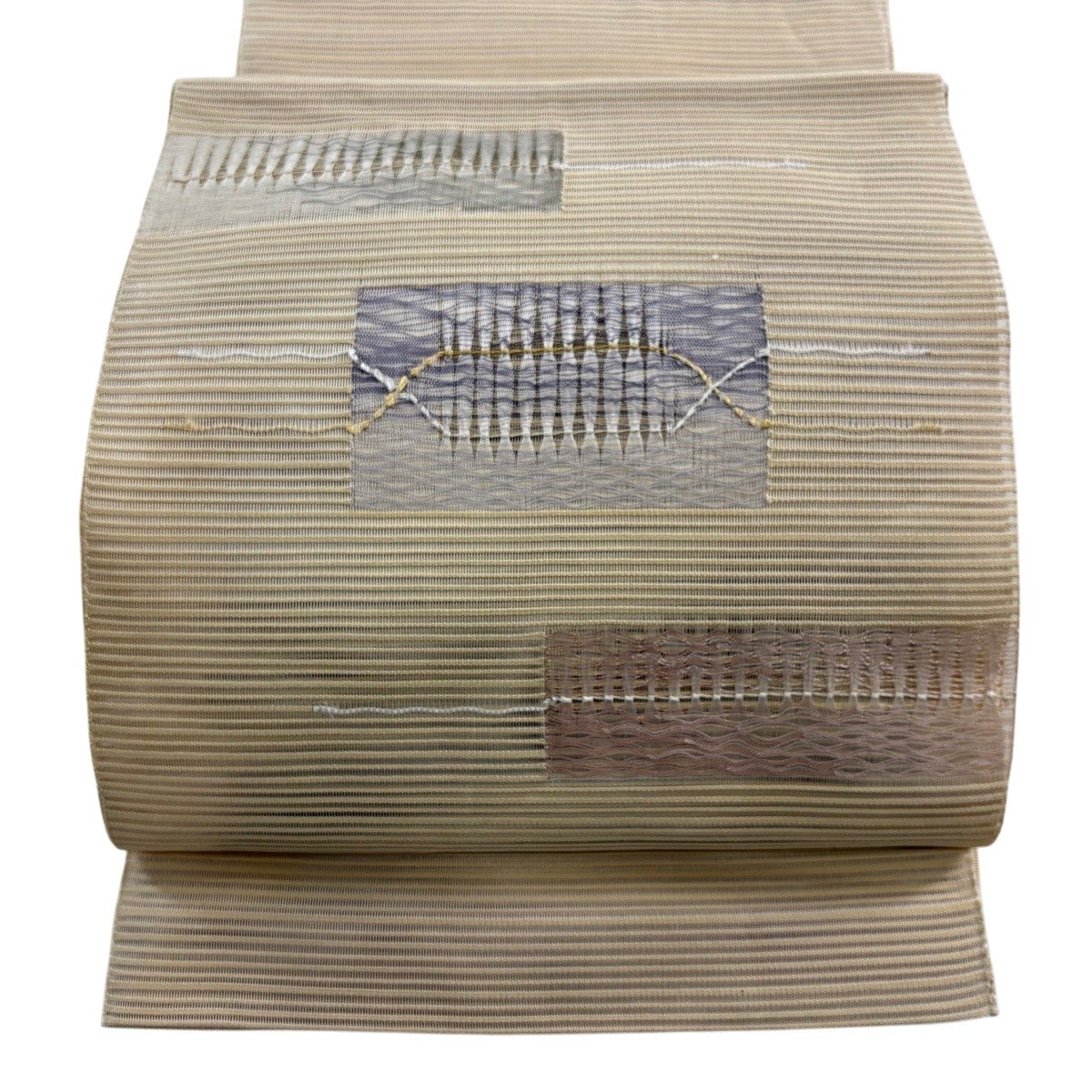 名古屋帯 秀品 八寸名古屋帯 松葉仕立て 夏帯 紗 トンネル仕立て 縞