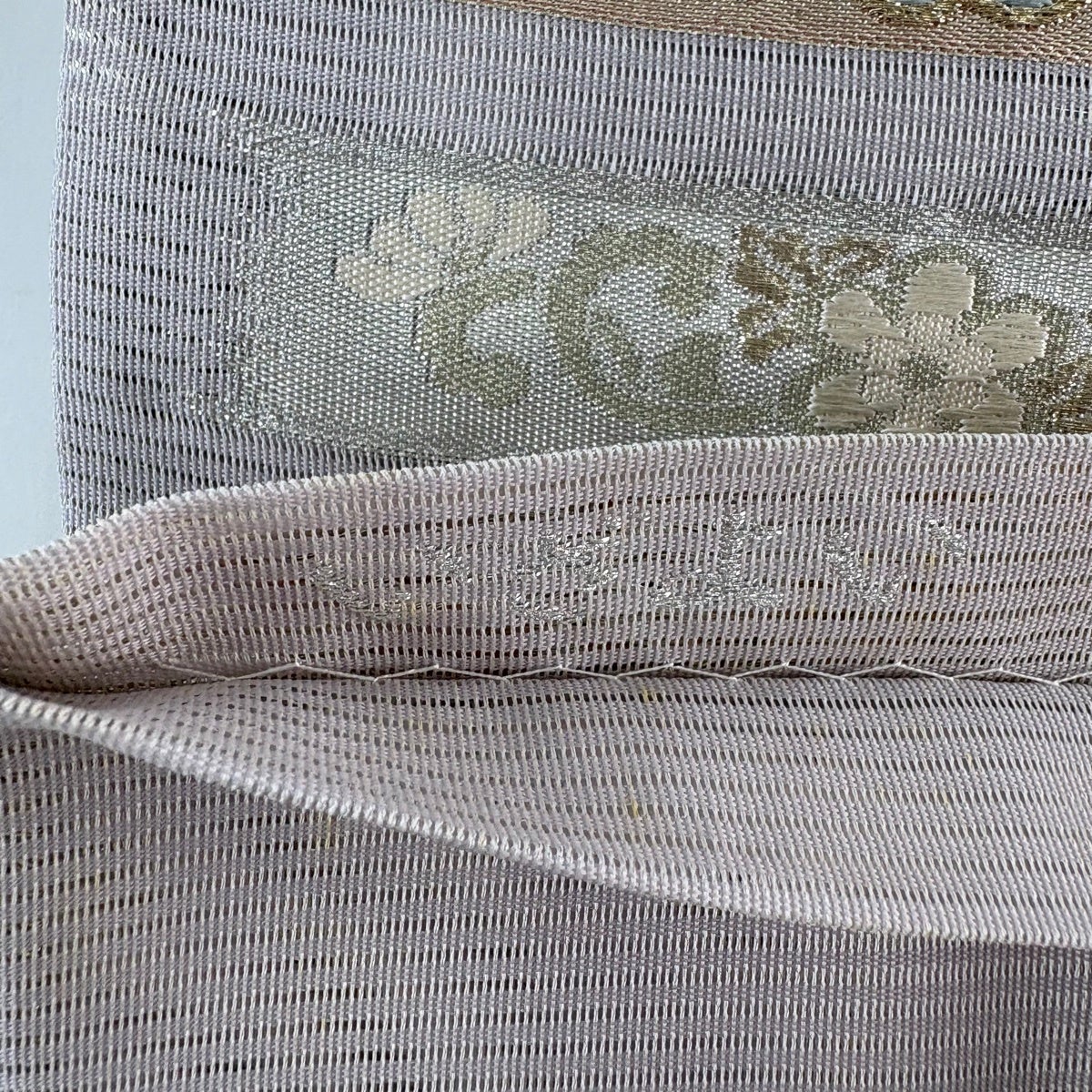 袋帯 名品 夏帯 絽 花唐草 縞 金銀糸 灰紫 六通 正絹｜中古・古着
