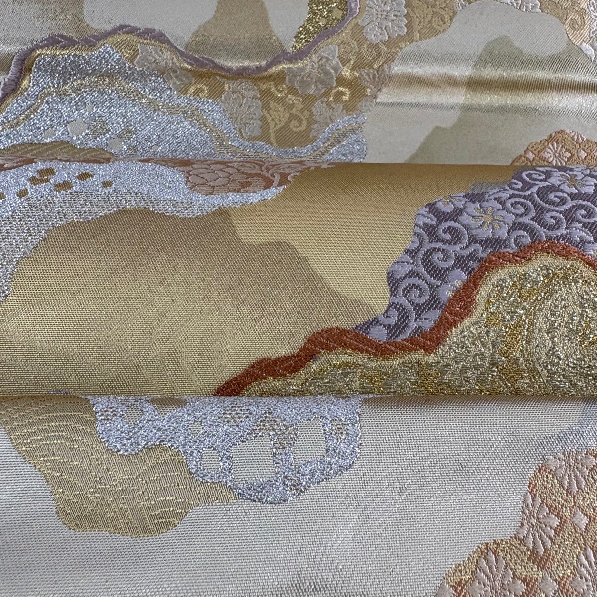 50%OFF 袋帯 秀品 花唐草 道長取 金銀糸 箔 金色 六通 正絹 K50｜中古