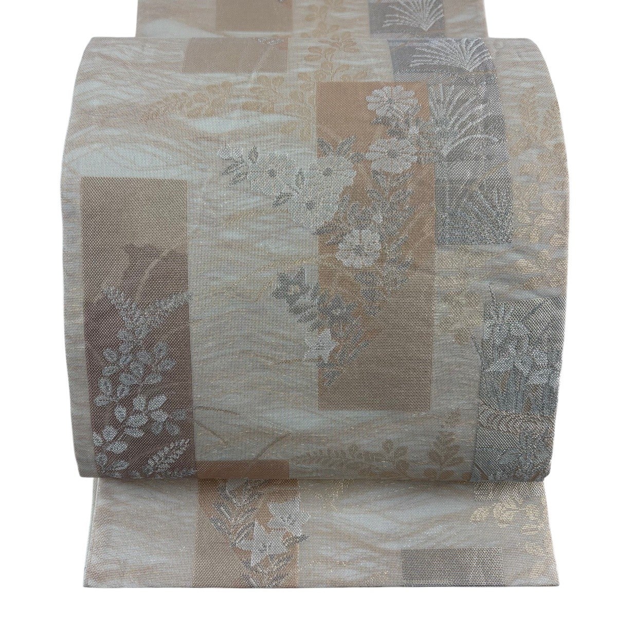 美品】 袋帯 秀品 夏帯 露芝 金糸 ベージュ 六通 正絹 【】 美品】