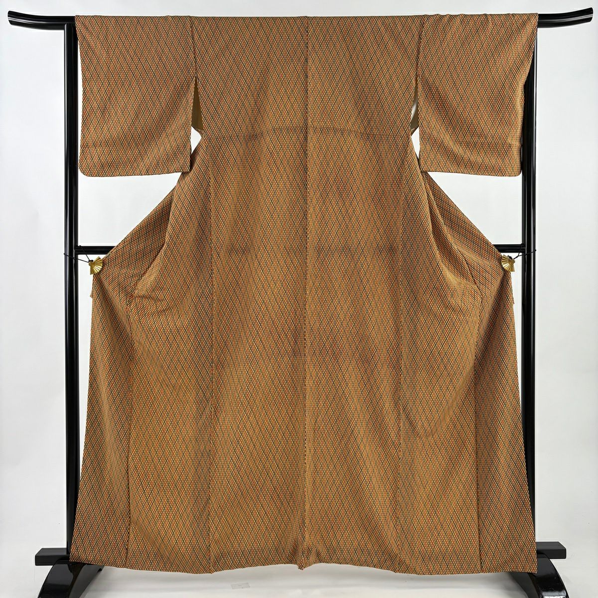 美品】 小紋 身丈162.5cm 裄丈65.5cm M 袷 格子柄 えんじ色 正絹 秀品