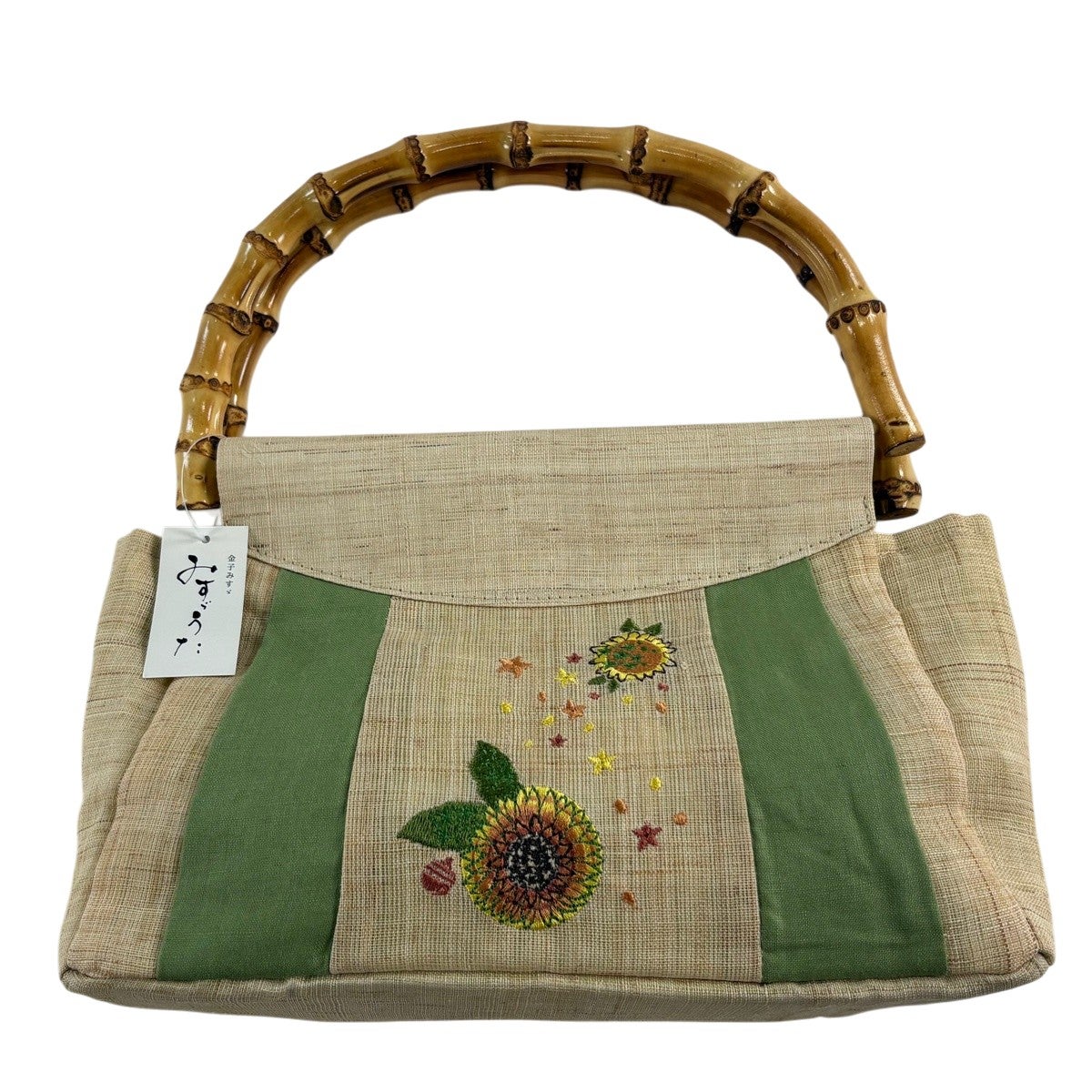 和装バッグ 優品 カジュアル 草花 刺繍 ベージュ 麻 和装小物｜中古