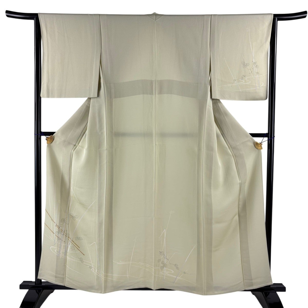 付下げ 身丈157.5cm 裄丈64cm M 単衣 蔦 流水 薄緑 正絹 秀品｜中古