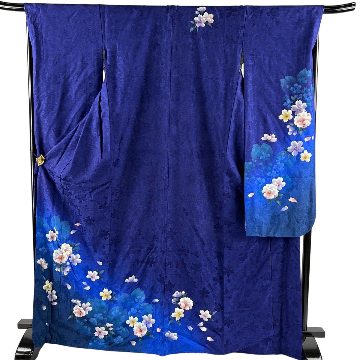 振袖 身丈165cm 裄丈67.5cm L 袷 牡丹 桜の花びら 銀通し 金彩 青紫