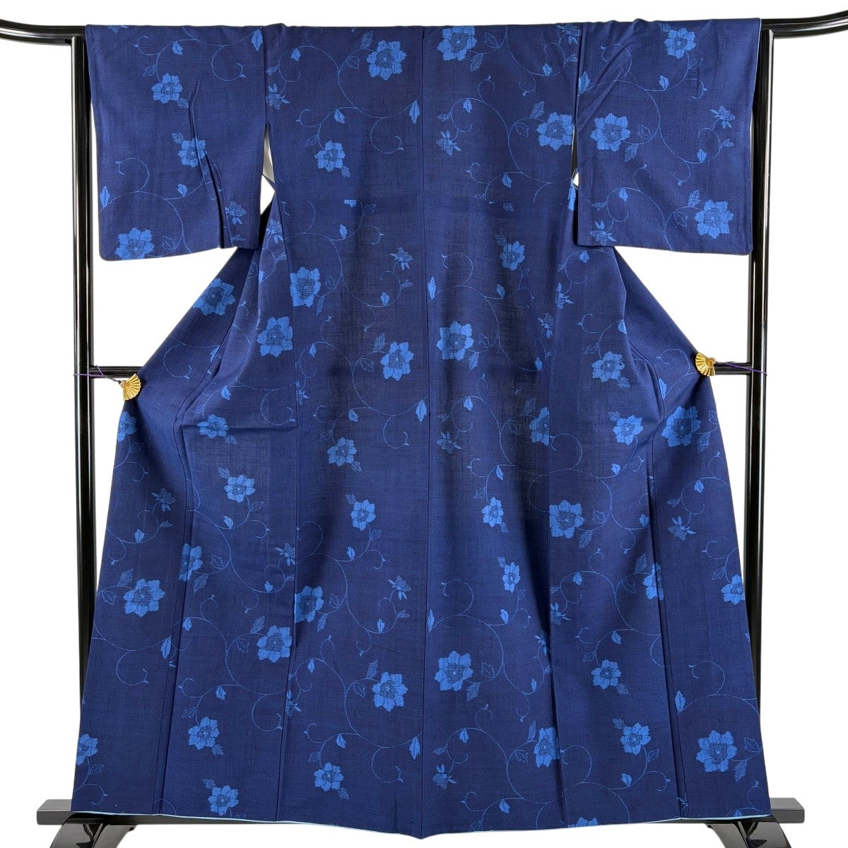 長襦袢 身丈114cm 裄丈65.5cm M 草花 藍色 正絹 名品｜中古・古着