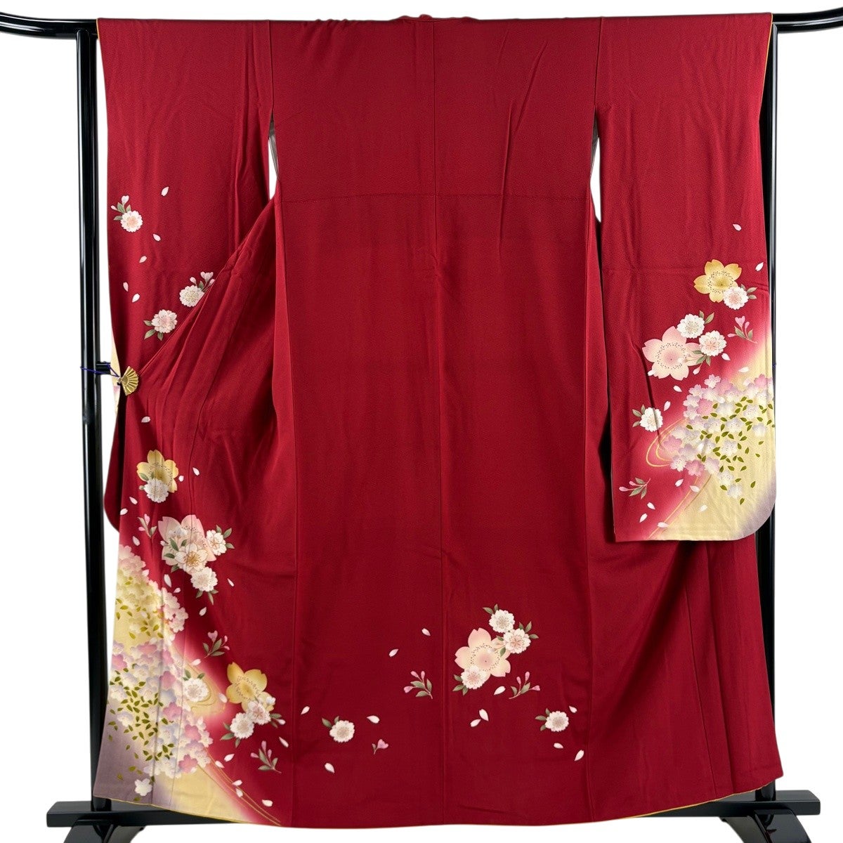 振袖 身丈169cm 裄丈71cm L 袷 桜 流水 金糸 金通し 赤 正絹 名品