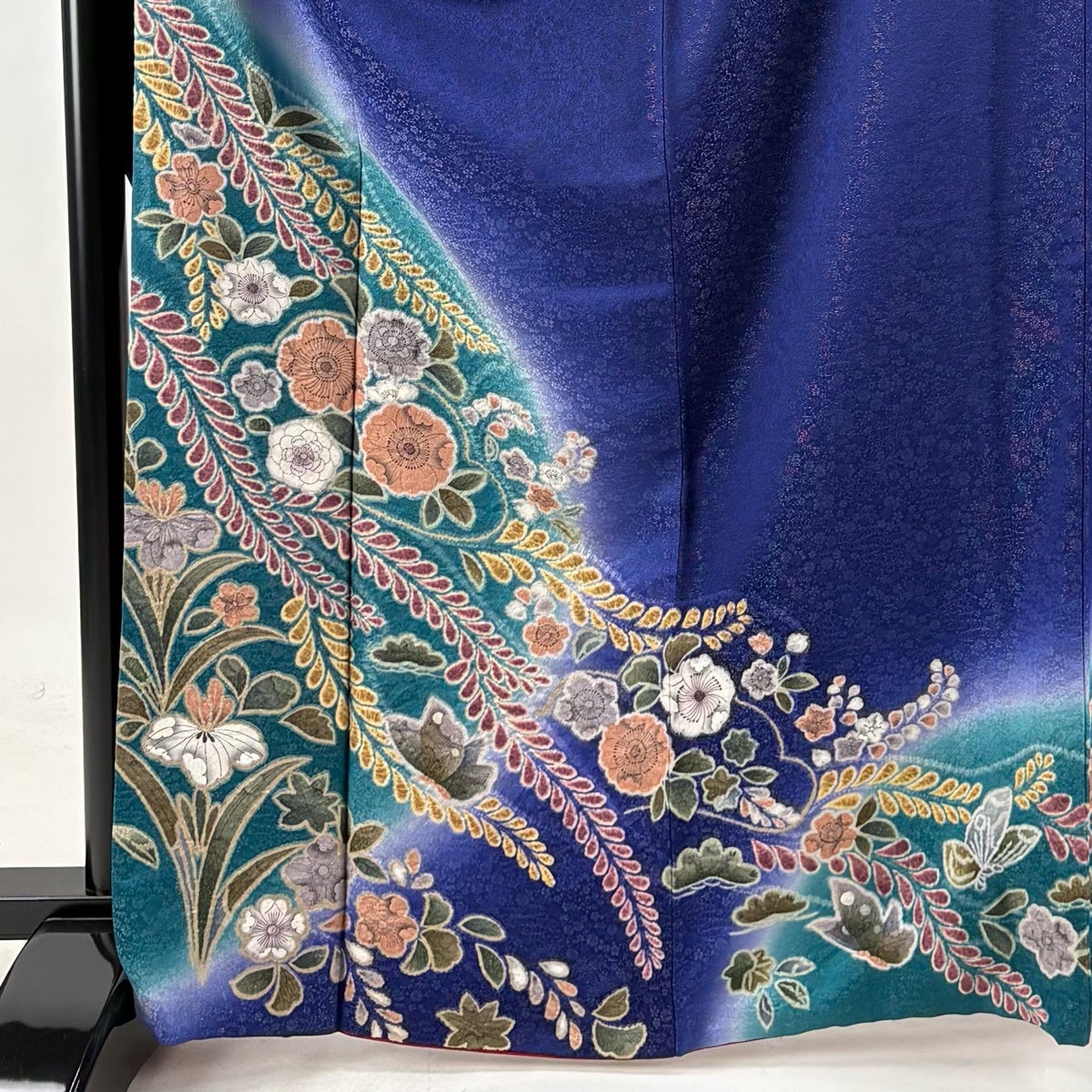 振袖 紺色 辻ヶ花 正絹 【中古】 身丈162cm 裄丈66.5cm 美品】 振袖 身丈169cm 裄丈70cm L 袷 辻が花柄 草花 金通し 染め分け