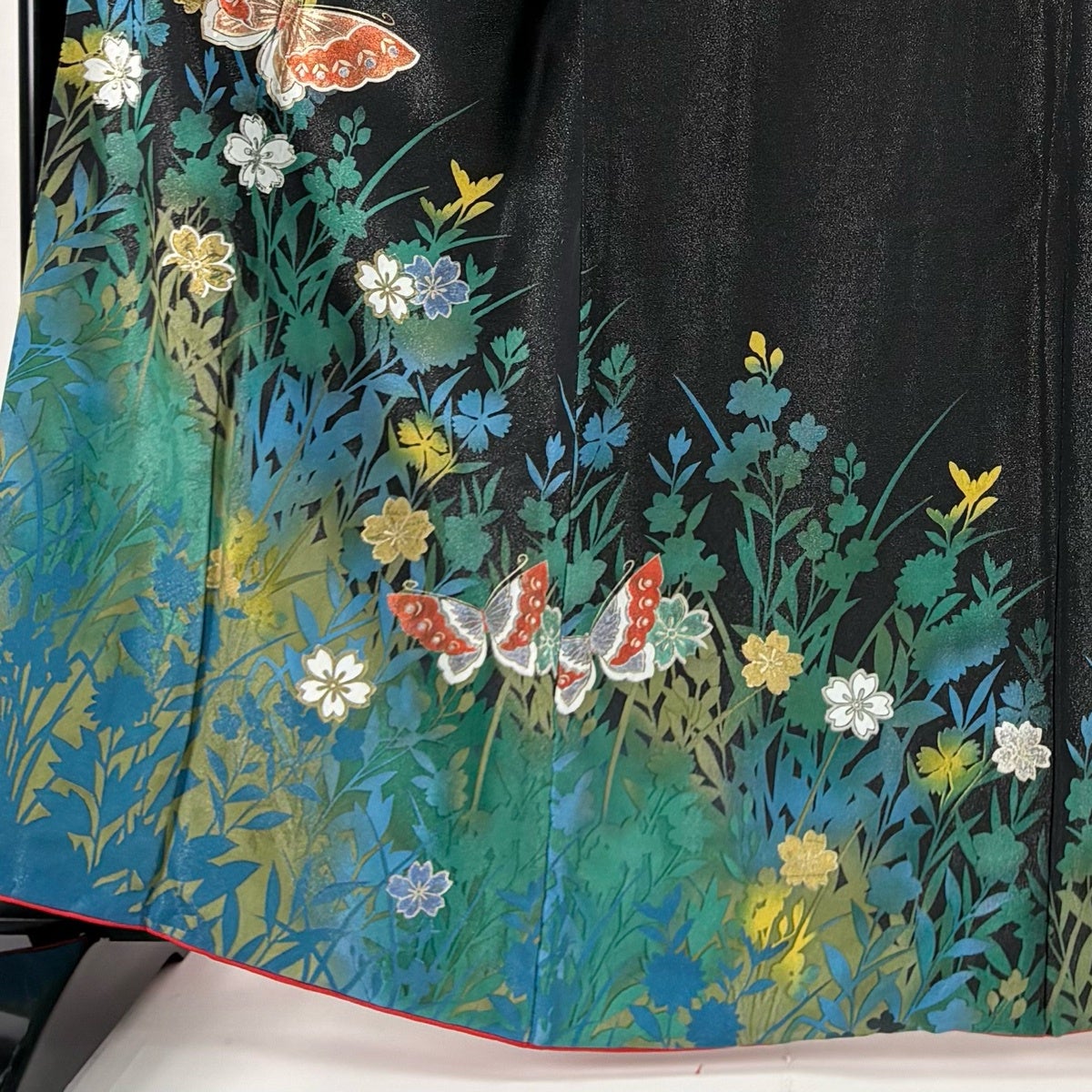 振袖 身丈164cm 裄丈68cm L 袷 蝶 桜 金通し 金銀彩 黒 正絹 名品