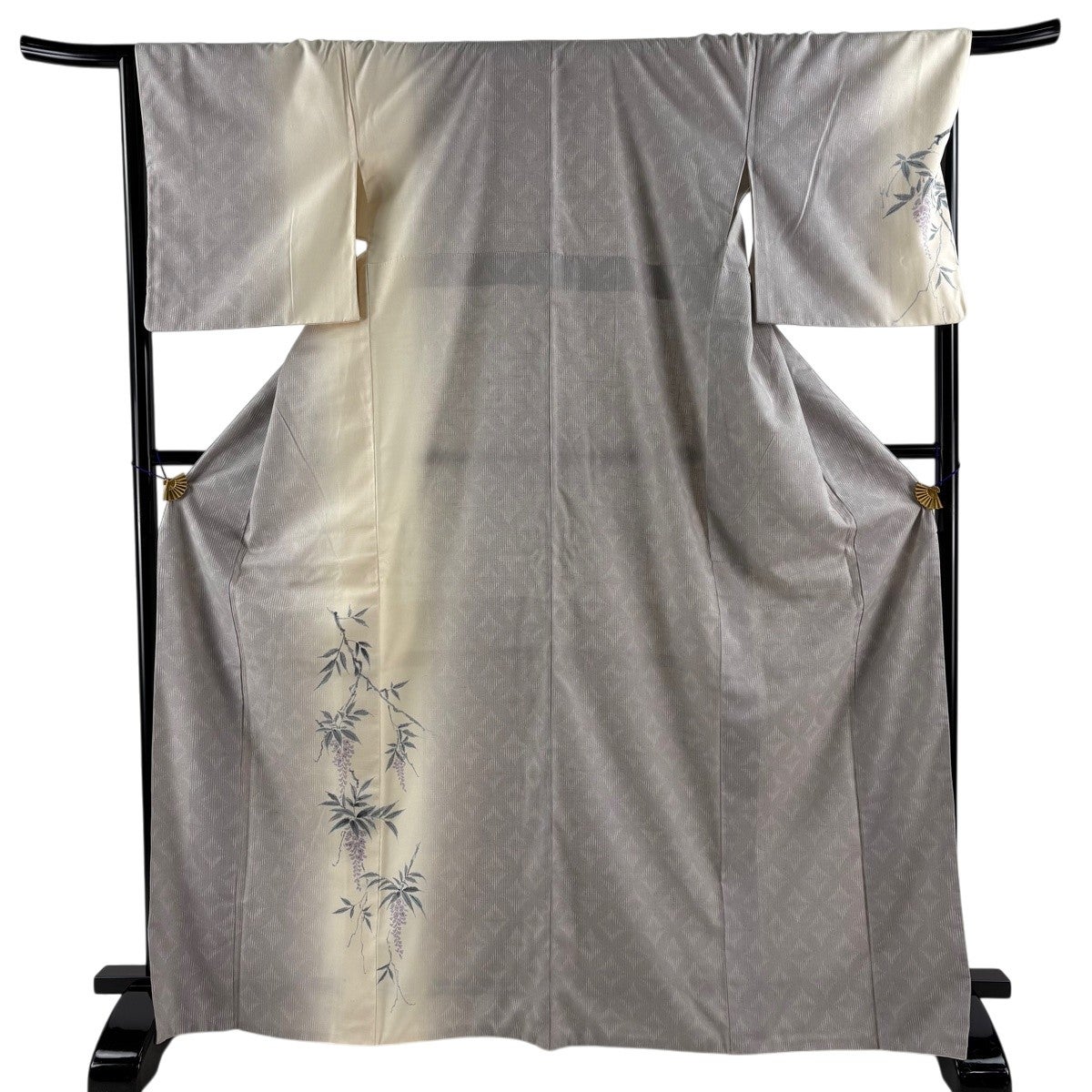 付下げ 身丈169cm 裄丈68cm L 袷 紬地 藤 七宝 灰紫 正絹 名品｜中古