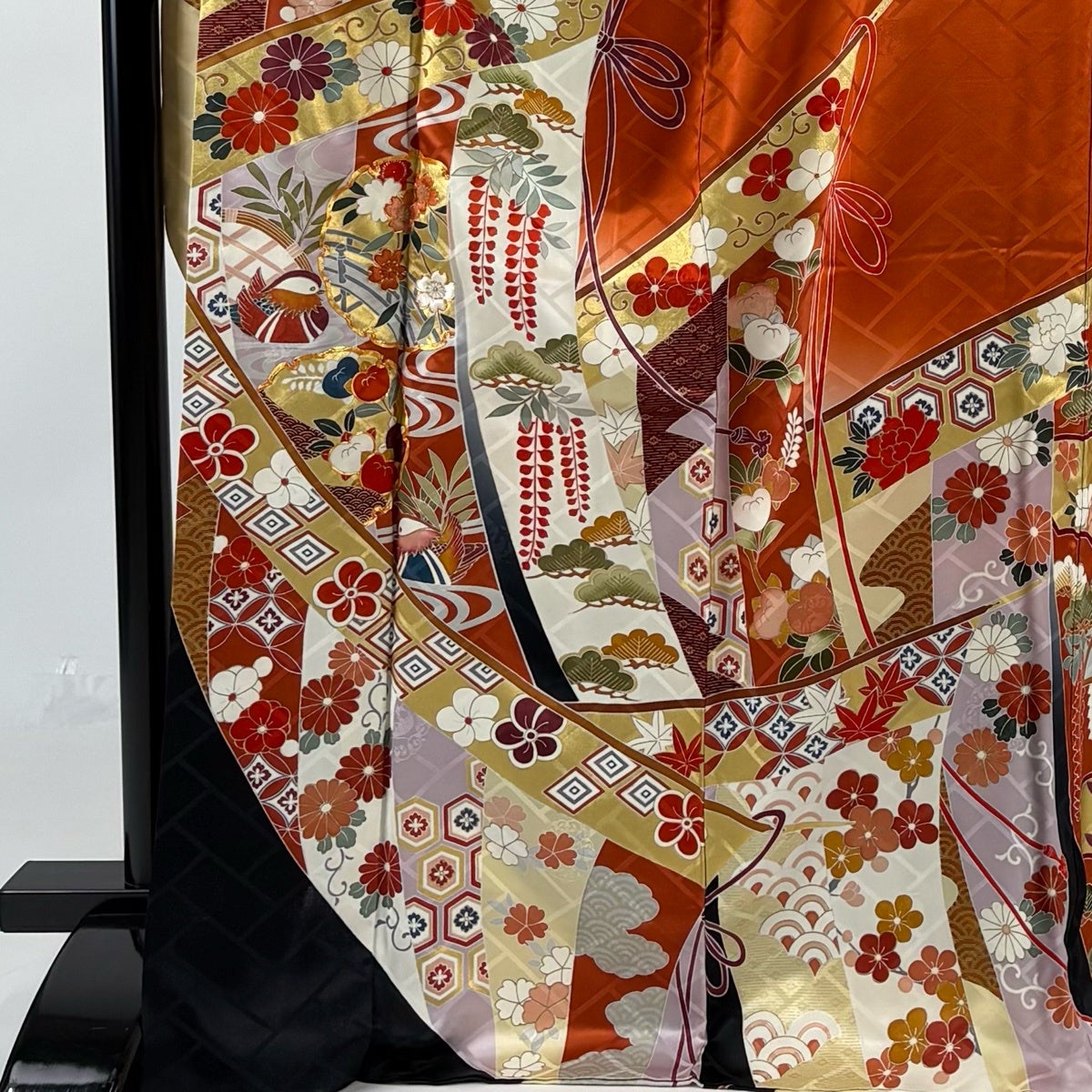 振袖 身丈171cm 裄丈70cm L 袷 几帳 雪輪 金糸 金彩 朱色 正絹 秀品
