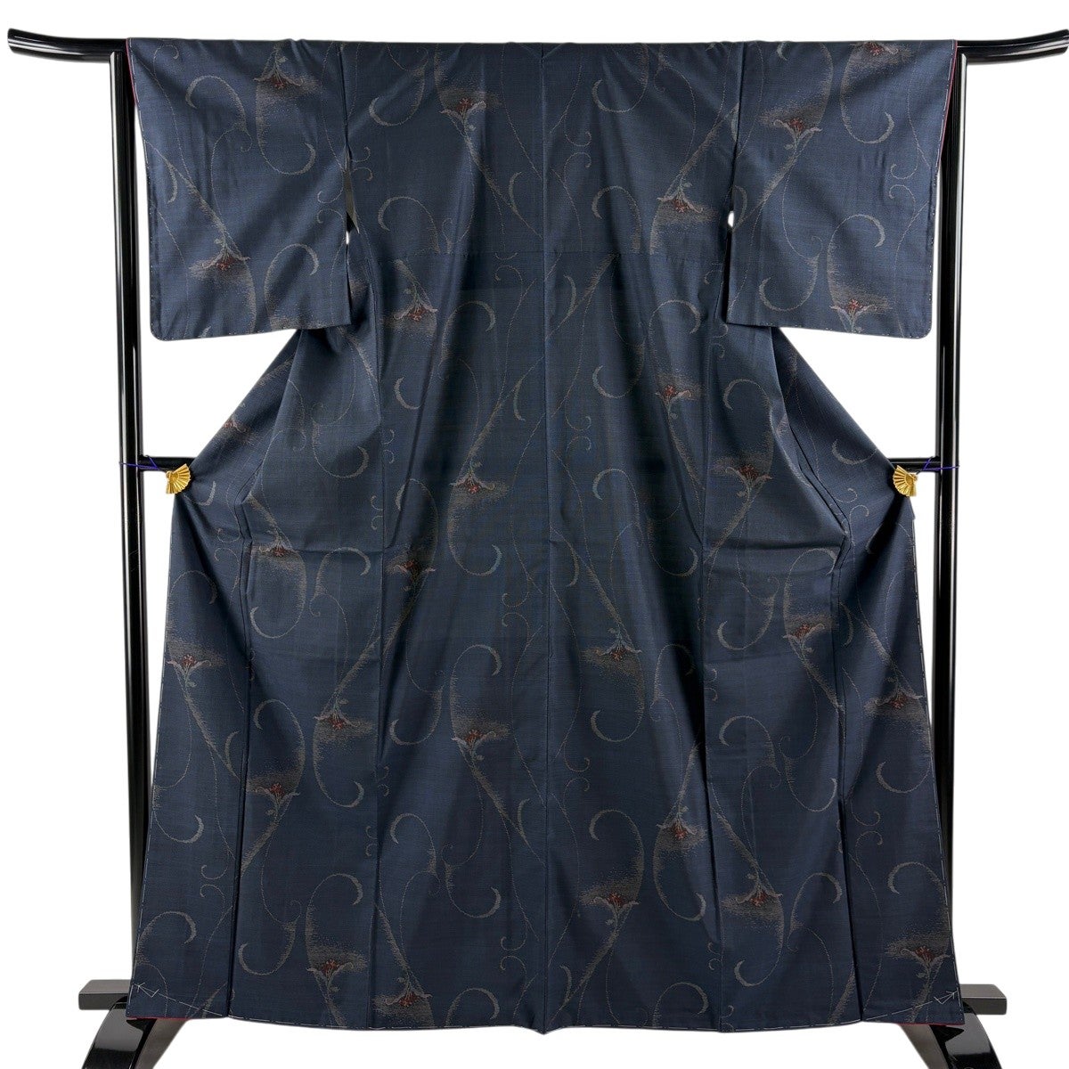 美品】 大島紬 身丈154.5cm 裄丈61cm S 袷 証紙あり 花唐草 麻の葉