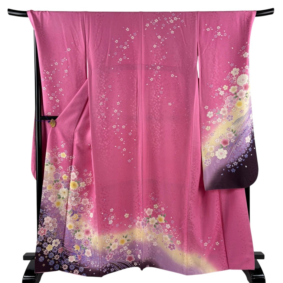 振袖 身丈164cm 裄丈71.5cm L 袷 桜 菊 箔 金彩 ピンク 正絹 名品