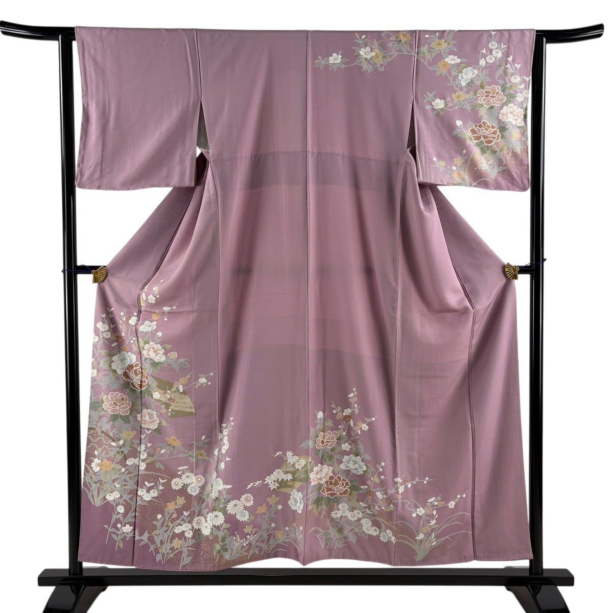 美品】 訪問着 身丈154.5cm 裄丈63cm S 袷 扇面 牡丹 金彩 ぼかし