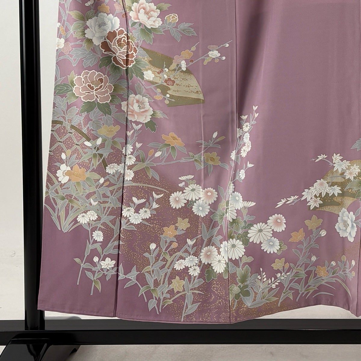美品】 訪問着 身丈154.5cm 裄丈63cm S 袷 扇面 牡丹 金彩 ぼかし