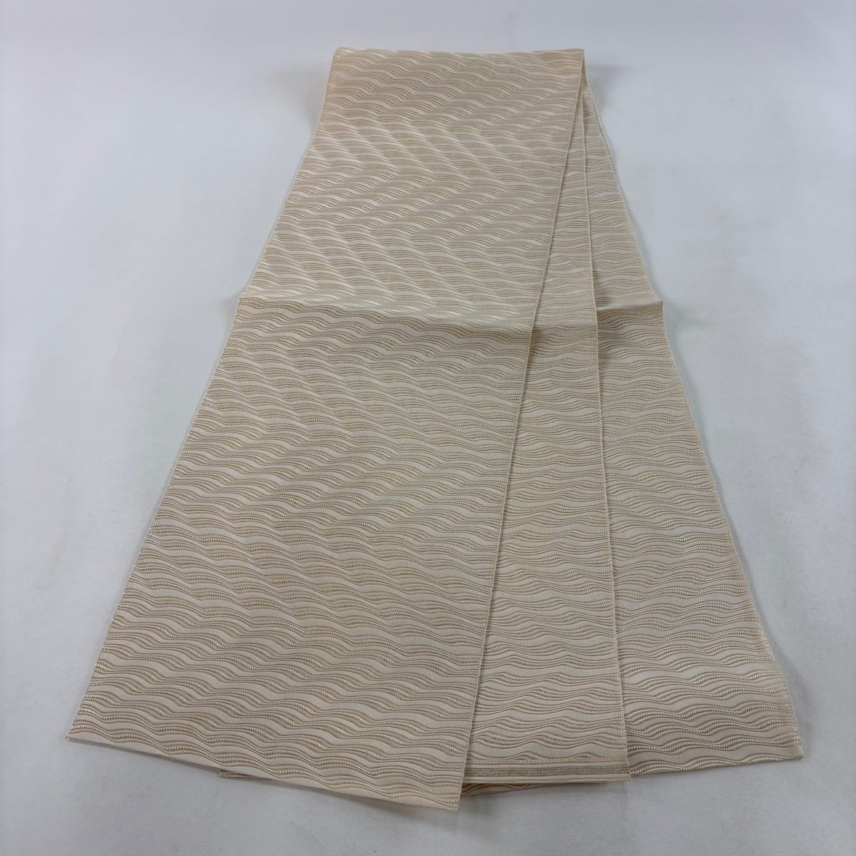 名古屋帯 秀品 夏帯 八寸名古屋帯 よろけ縞 ベージュ 正絹｜中古・古着