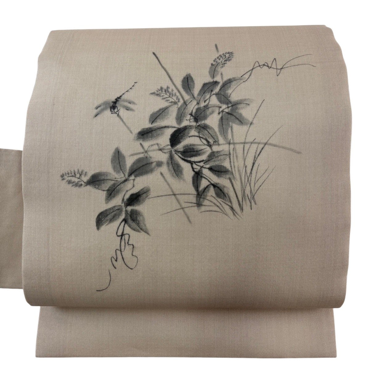 美品】 名古屋帯 秀品 夏帯 葉 トンボ 薄茶色 正絹｜中古・古着