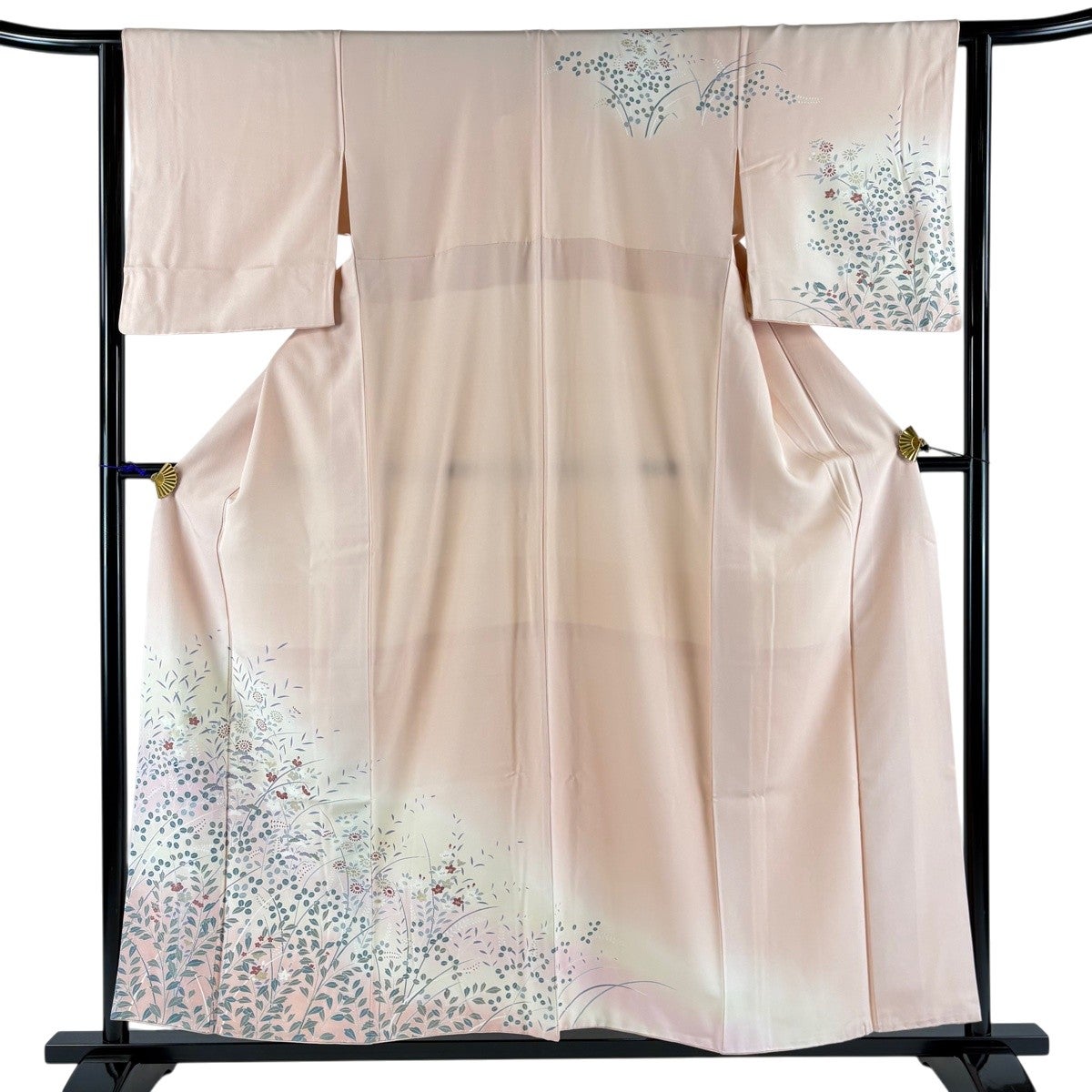 訪問着 身丈158cm 裄丈63.5cm S 単衣 鴛鴦 菊 金糸 金銀彩 ベージュ
