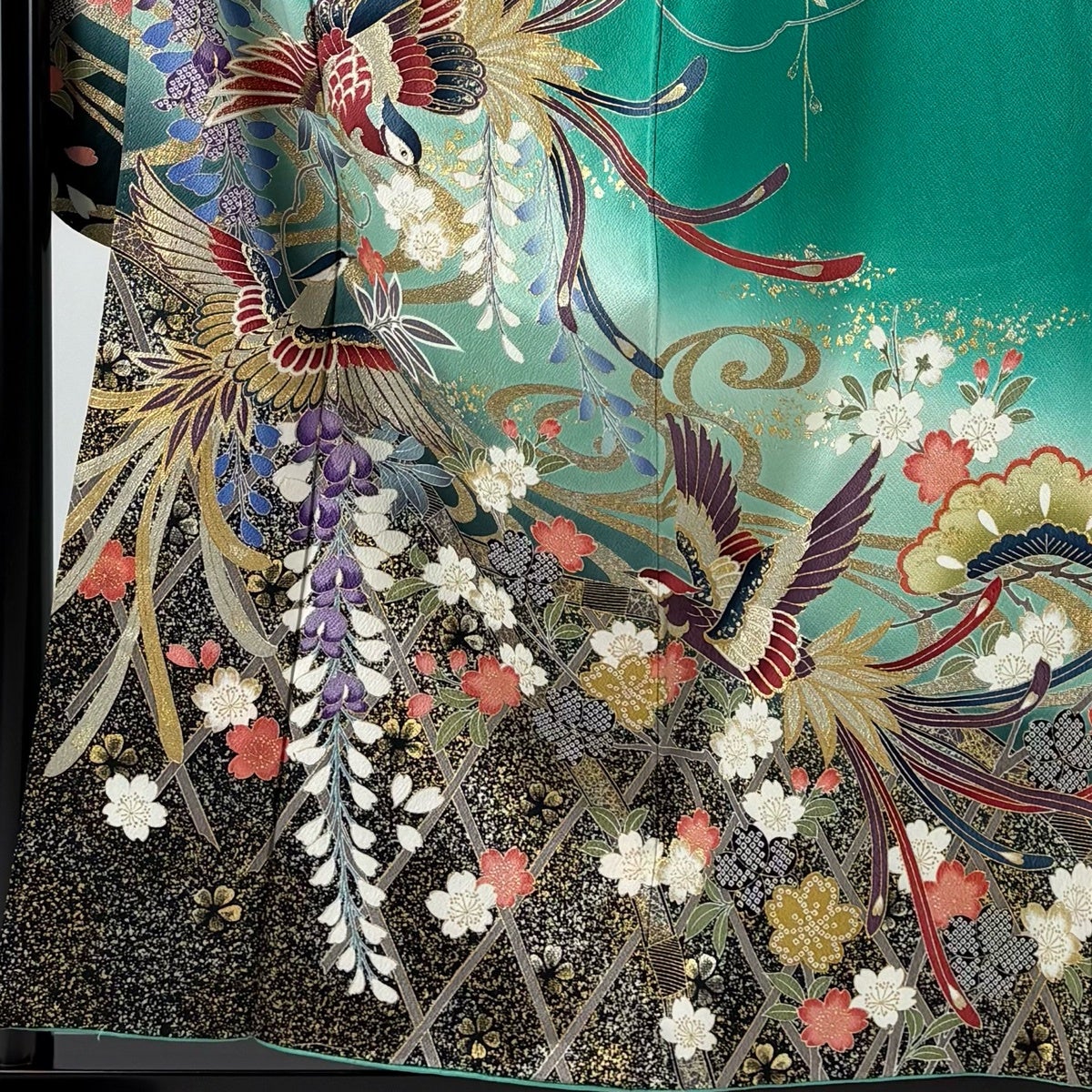 振袖 身丈156cm 裄丈63.5cm 正絹 名品 【中古】 美品 振袖 身丈156cm 裄丈67.5cm L 袷 桂由美 やまと 落款あり 御所車