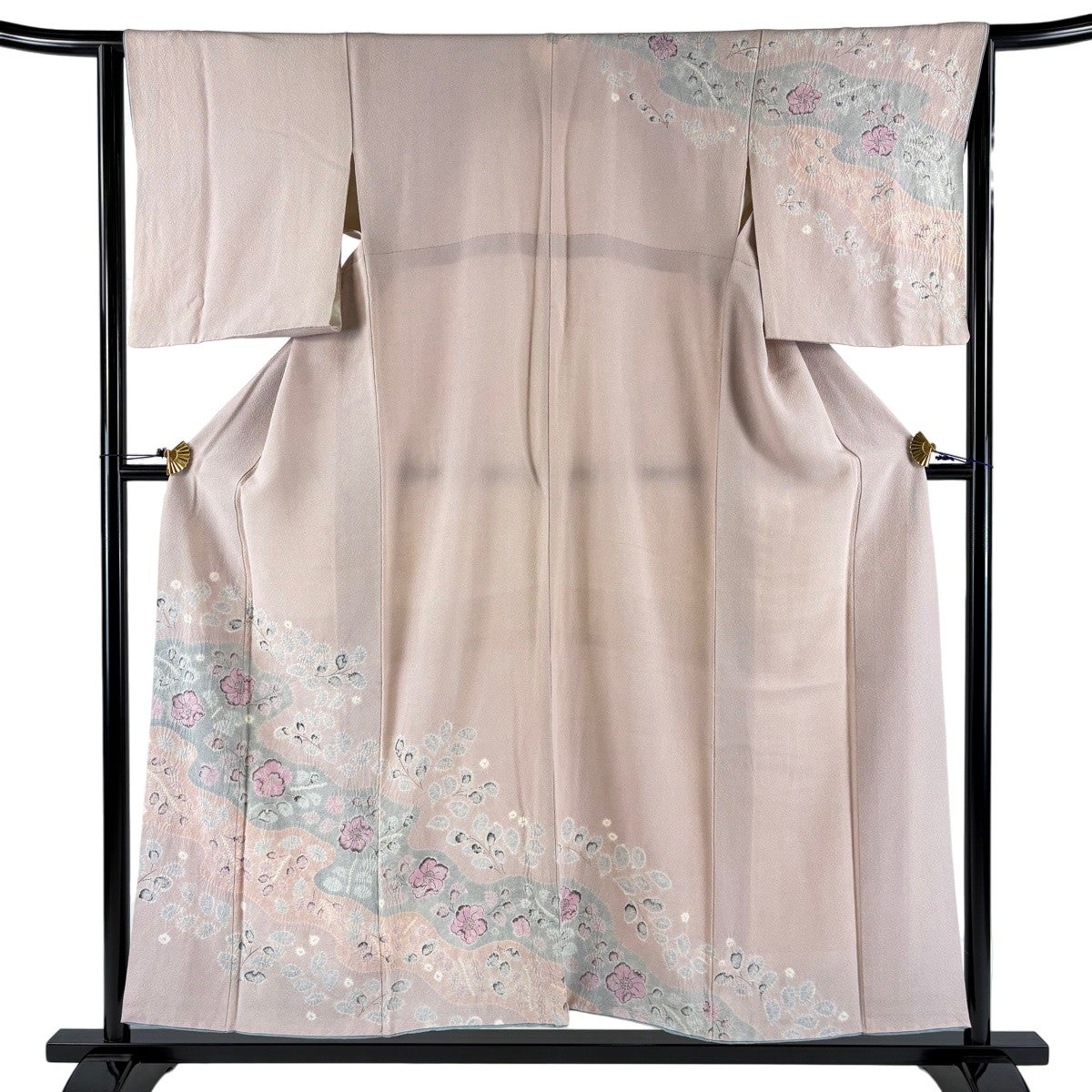 訪問着 美品 秀品 身丈155cm 裄丈67cm 正絹 【中古】 訪問着 身丈155cm 裄丈64.5cm M 袷 波 幾何学 赤茶 正絹 秀品 一つ紋