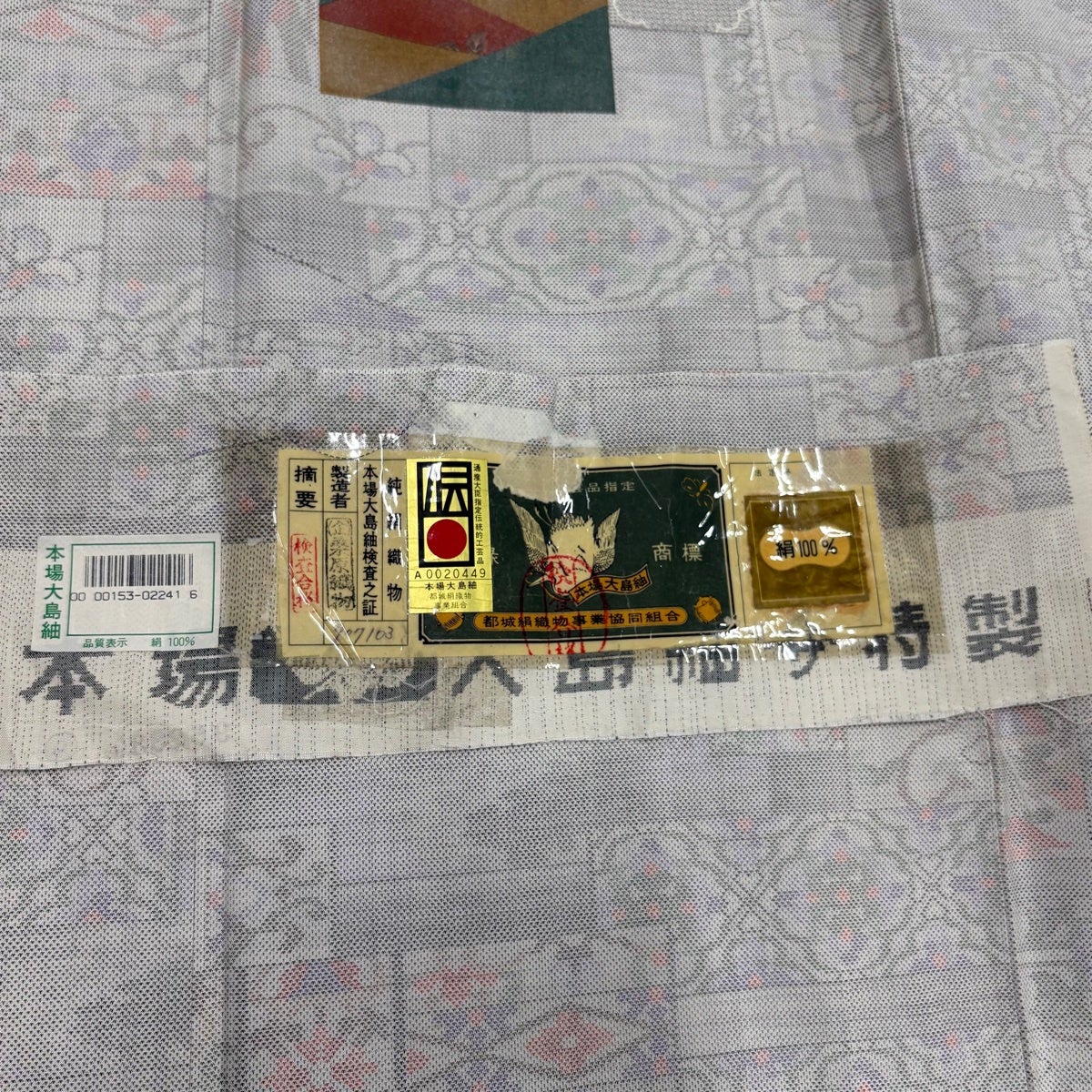 付下げ 身丈162.5cm 裄丈66.5cm M 袷 大島紬地 証紙あり 華文 幾何学