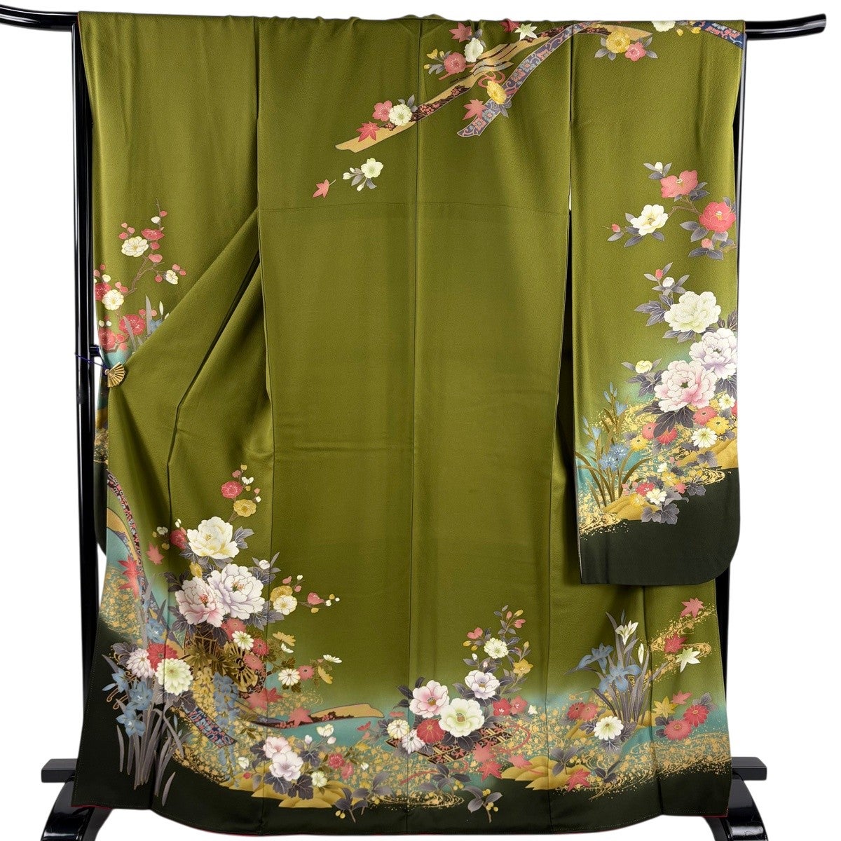 美品】 振袖 身丈158.5cm 裄丈68.5cm L 袷 熨斗 桜 金糸 金彩 黄色