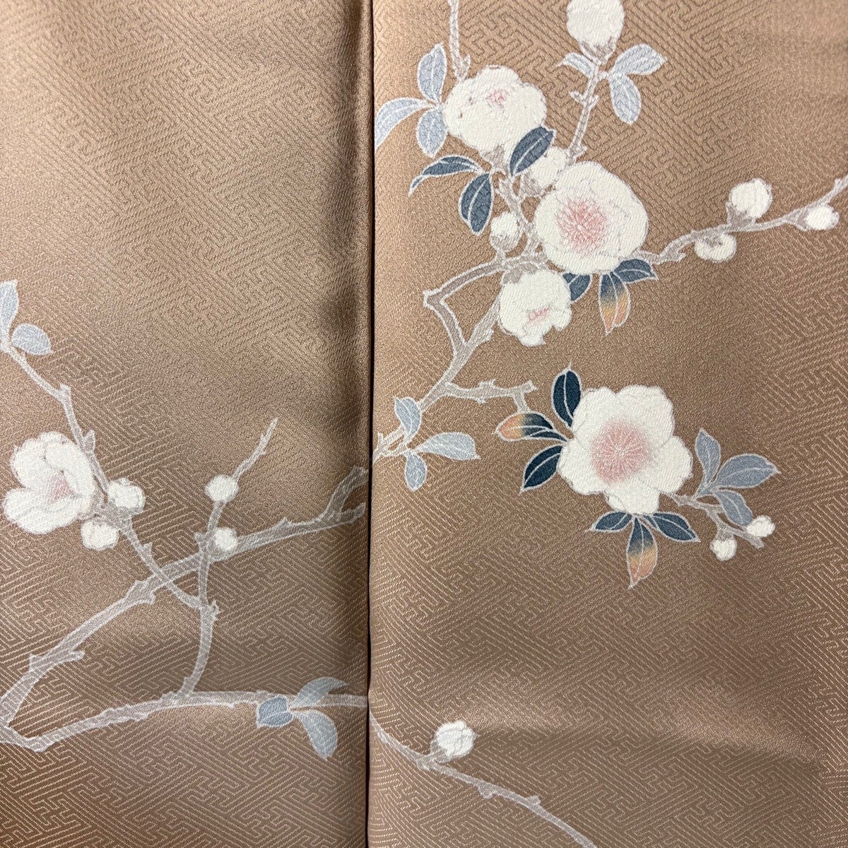 美品】 付下げ 身丈154cm 裄丈62.5cm S 袷 枝花 ぼかし 薄茶色 正絹