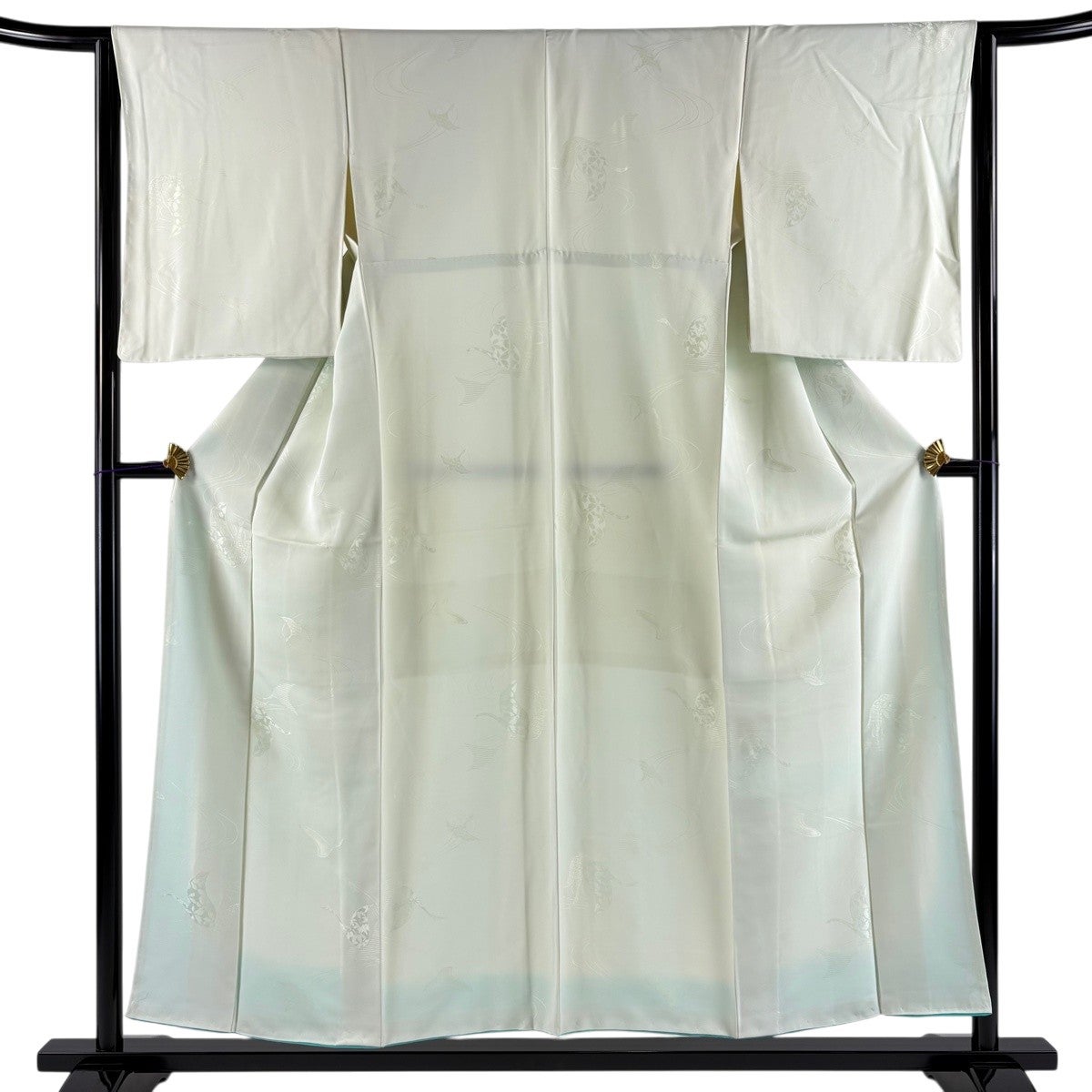 色無地 身丈153cm 裄丈64cm M 袷 地紋 薄緑 正絹 優品｜中古・古着