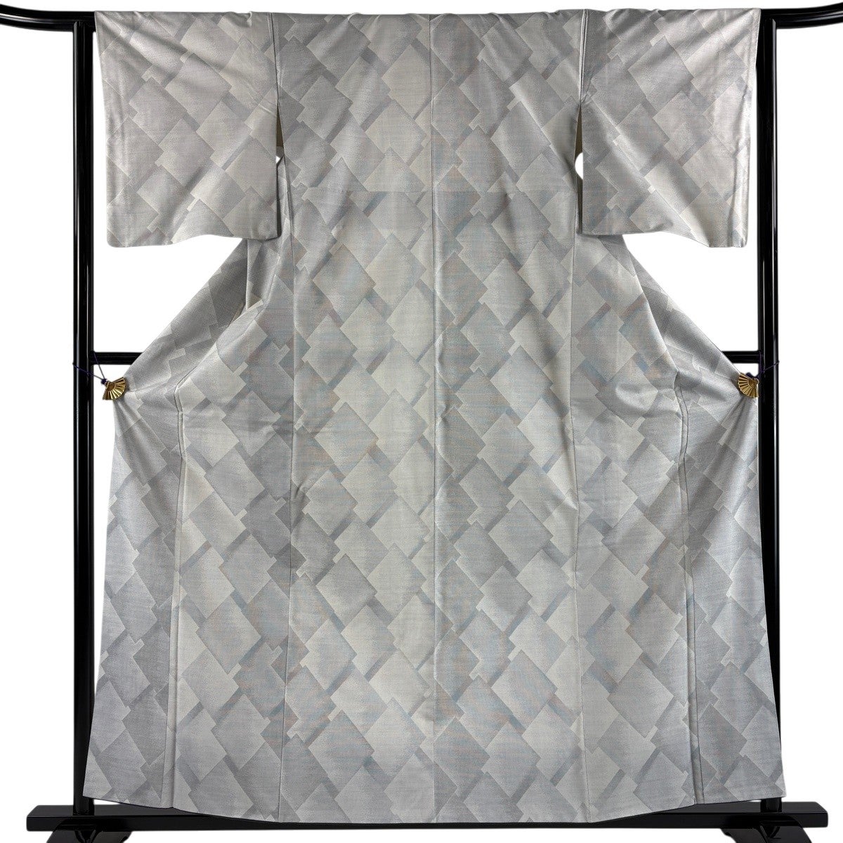 紬 身丈160cm 裄丈63cm S 袷 色紙 灰白 正絹 名品｜中古・古着