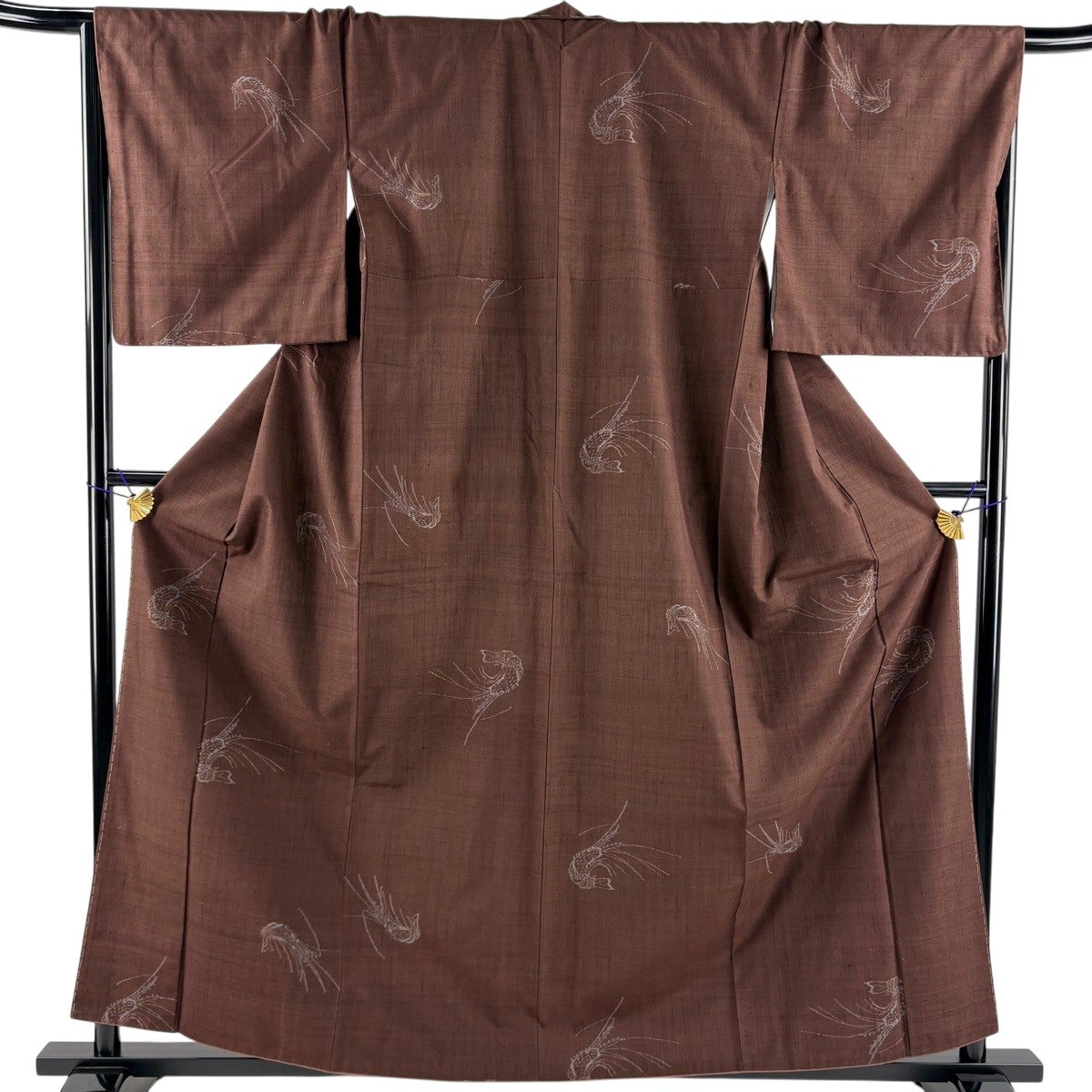 紬 身丈159cm 裄丈68cm L 袷 海老 焦茶色 正絹 名品｜中古・古着