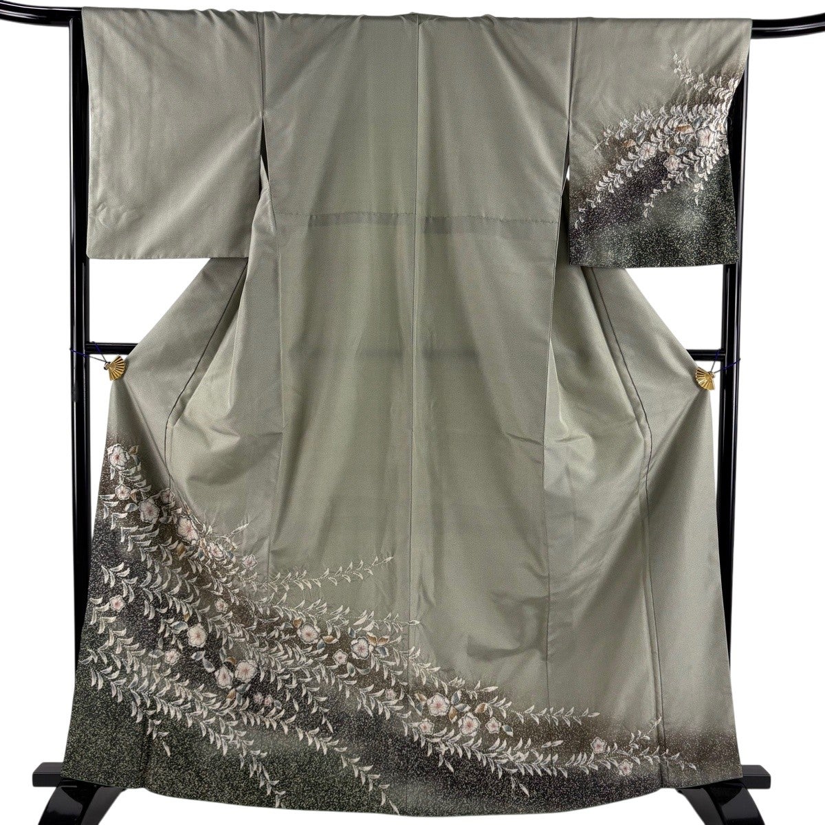美品】 付下げ 身丈164.5cm 裄丈66cm M 袷 紬地 辻が花 染め分け 灰緑