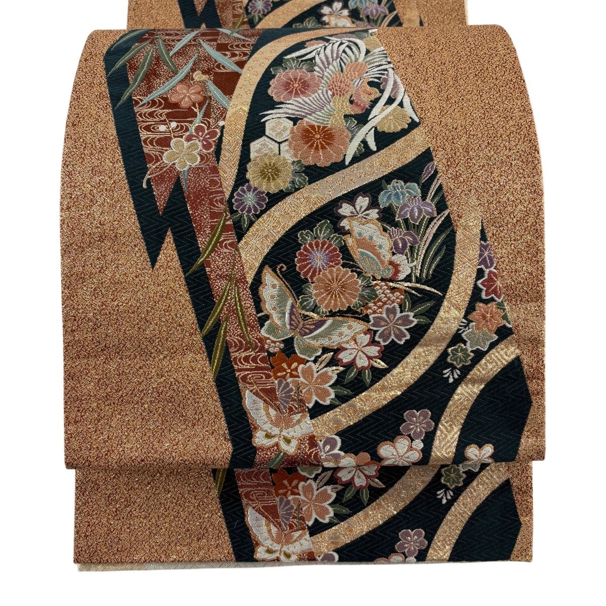 袋帯 秀品 草花 鳥 金糸 唐織 灰紫 六通 正絹｜中古・古着・リサイクル