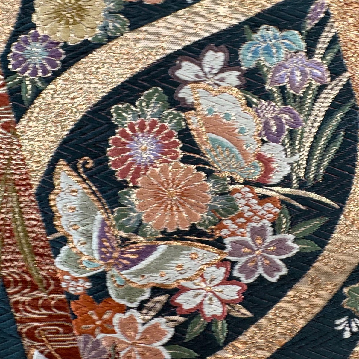 袋帯 秀品 花鳥 蝶 唐織 箔 金色 六通 正絹｜中古・古着・リサイクル