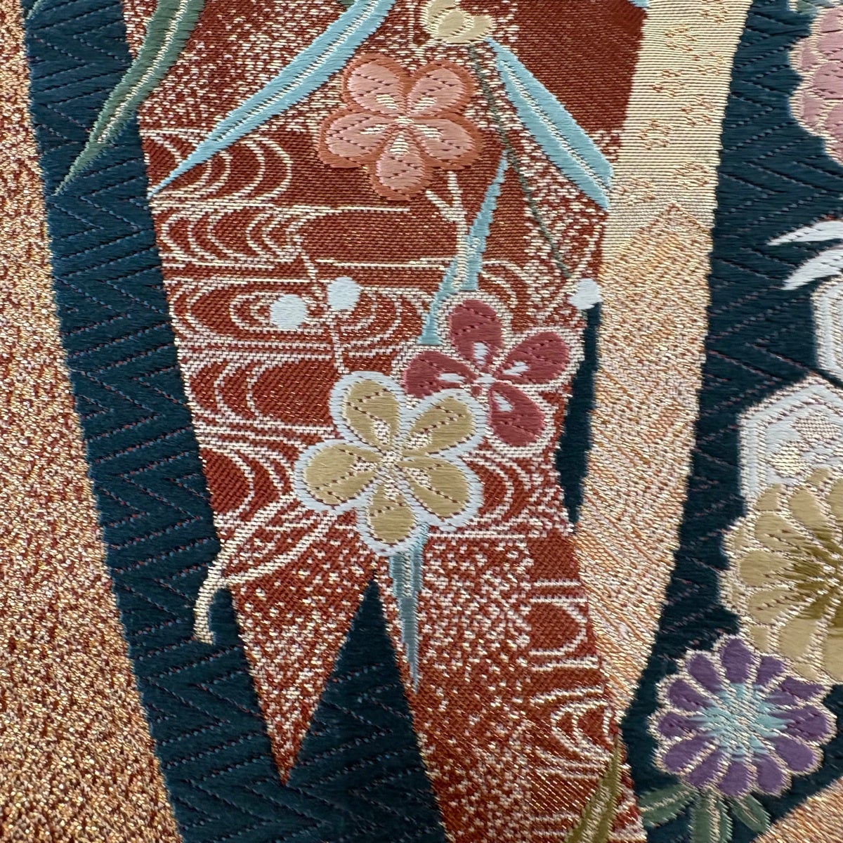 袋帯 秀品 花鳥 蝶 唐織 箔 金色 六通 正絹｜中古・古着・リサイクル