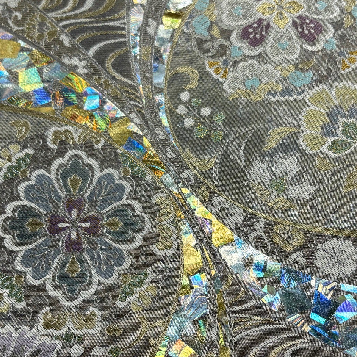 美品】 袋帯 逸品 堀省平 落款あり 草花 流水 金銀糸 箔 薄紫 六通