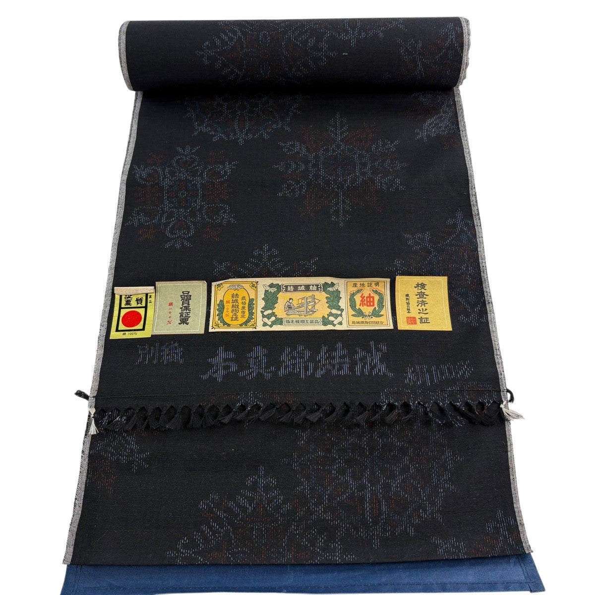 反物 秀品 紬 幾何学 紺色 正絹｜中古・古着・リサイクル着物通販