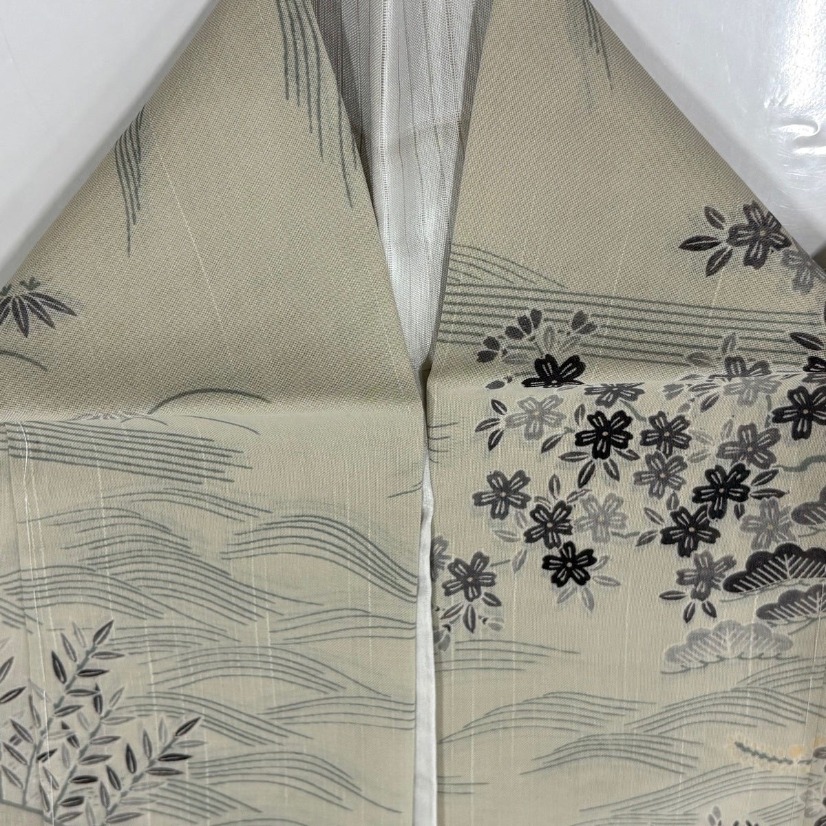 美品】 訪問着 身丈161.5cm 裄丈63cm S 薄物 夏紬地 風景 建物 灰緑