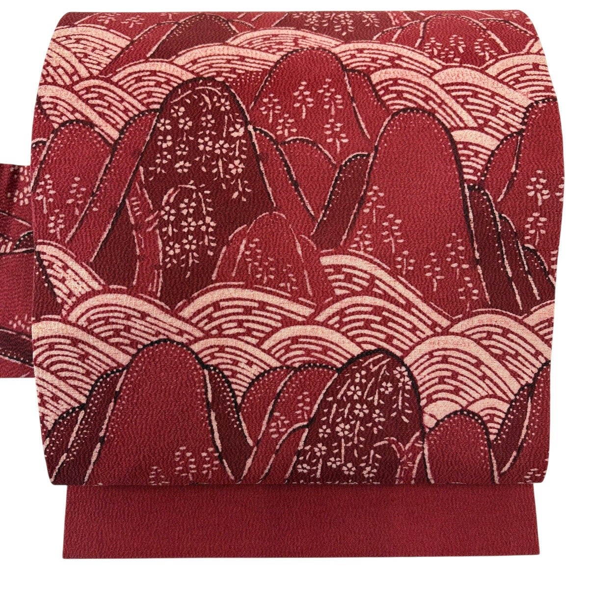 名古屋帯 逸品 落款あり 伊勢型染 草花 縮緬 黒 正絹｜中古・古着